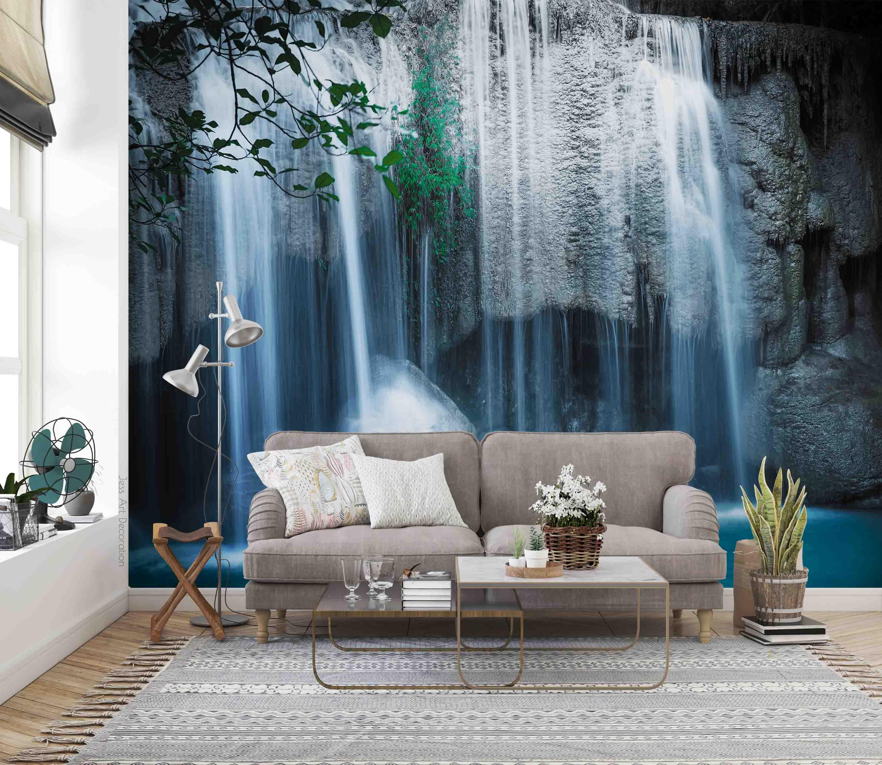 3D Cave Waterfall Rock Landscape Wall Mural Wallpaper GD 2848- Jess Art Decoration