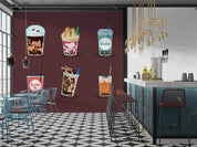 3D Red Background Bubble Tea Pearl Tea Milk Tea Shop Wall Mural Wallpaper JN 19- Jess Art Decoration
