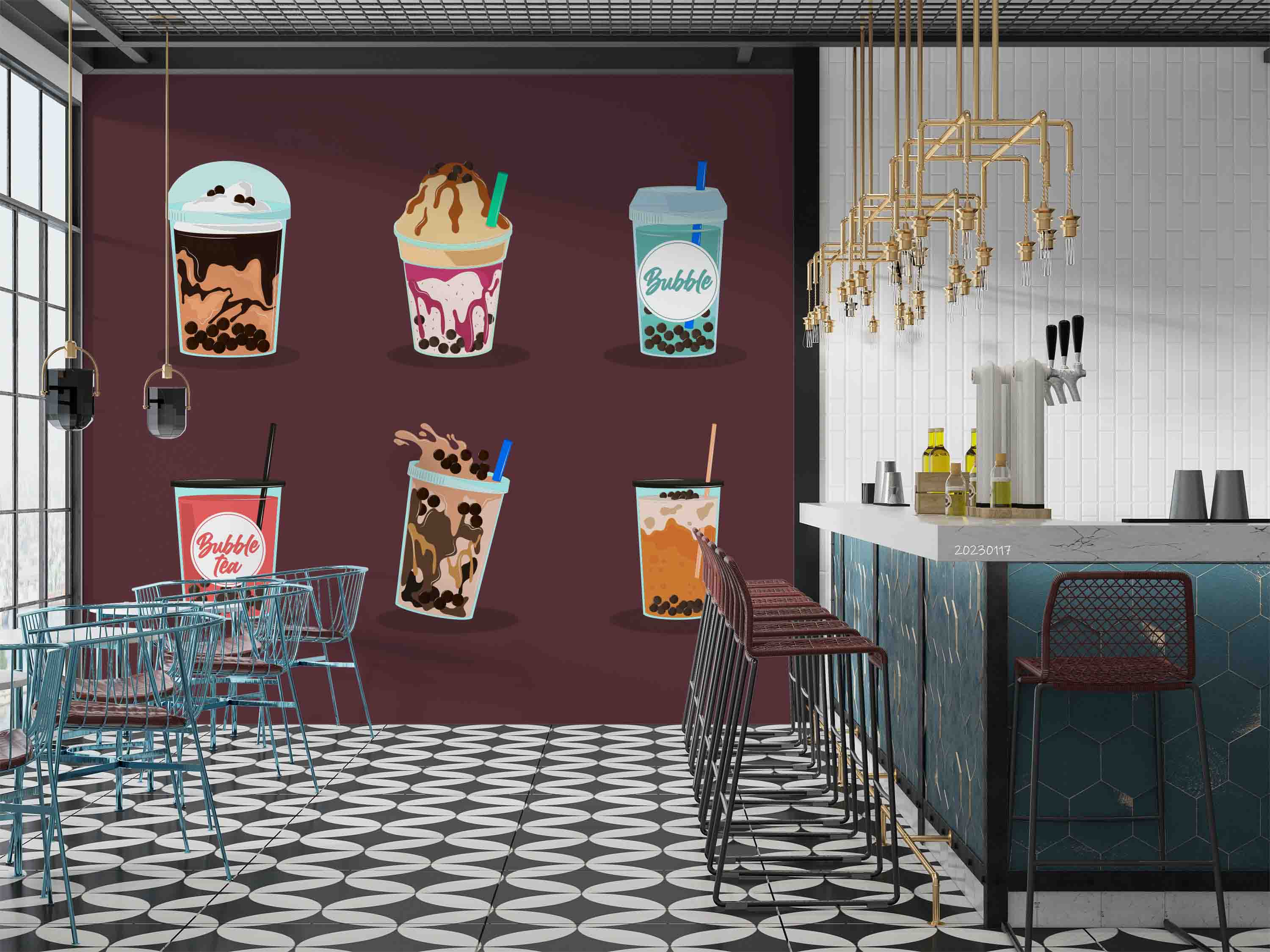 3D Red Background Bubble Tea Pearl Tea Milk Tea Shop Wall Mural Wallpaper JN 19- Jess Art Decoration