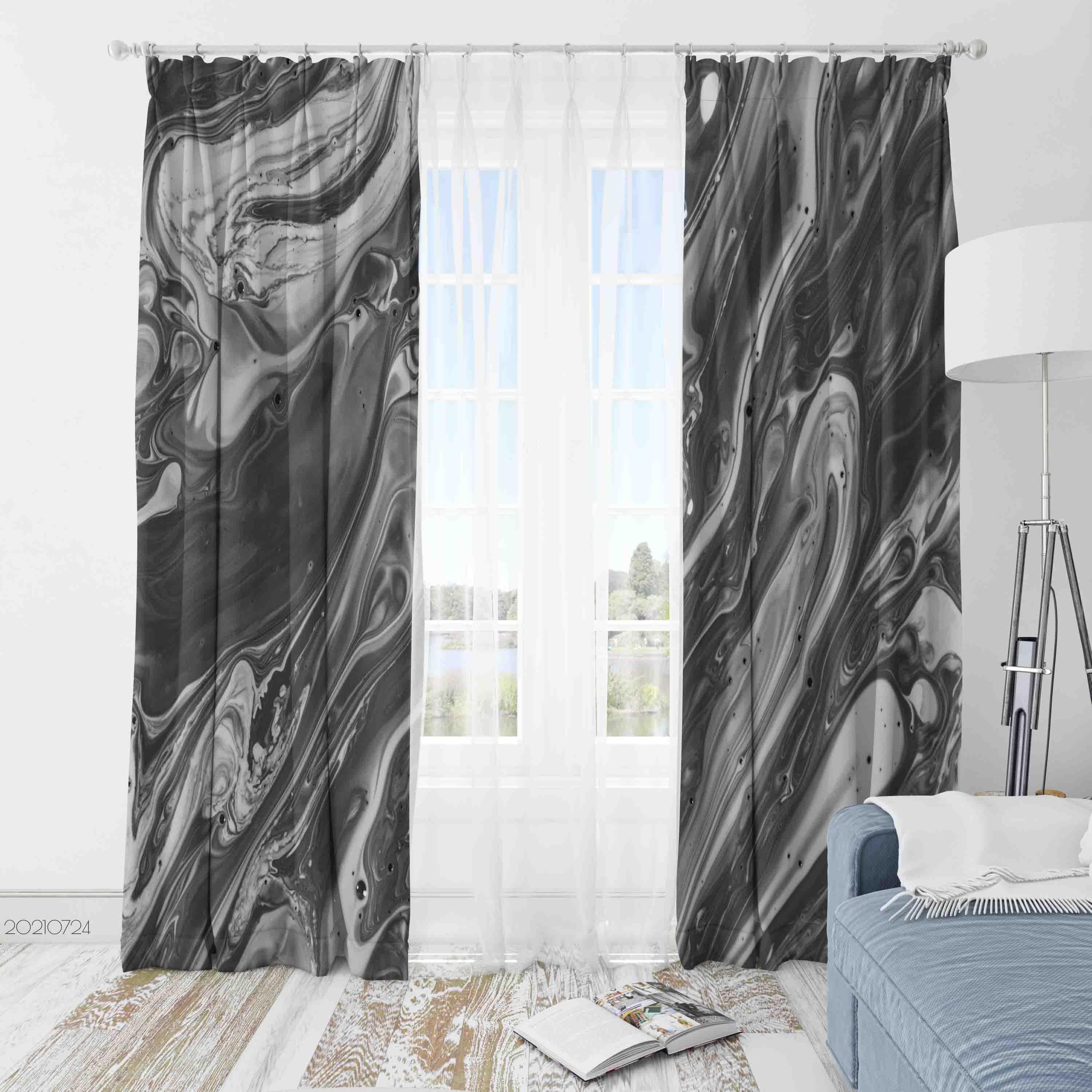 3D Abstract Black Marble Texture Curtains and Drapes LQH 55- Jess Art Decoration