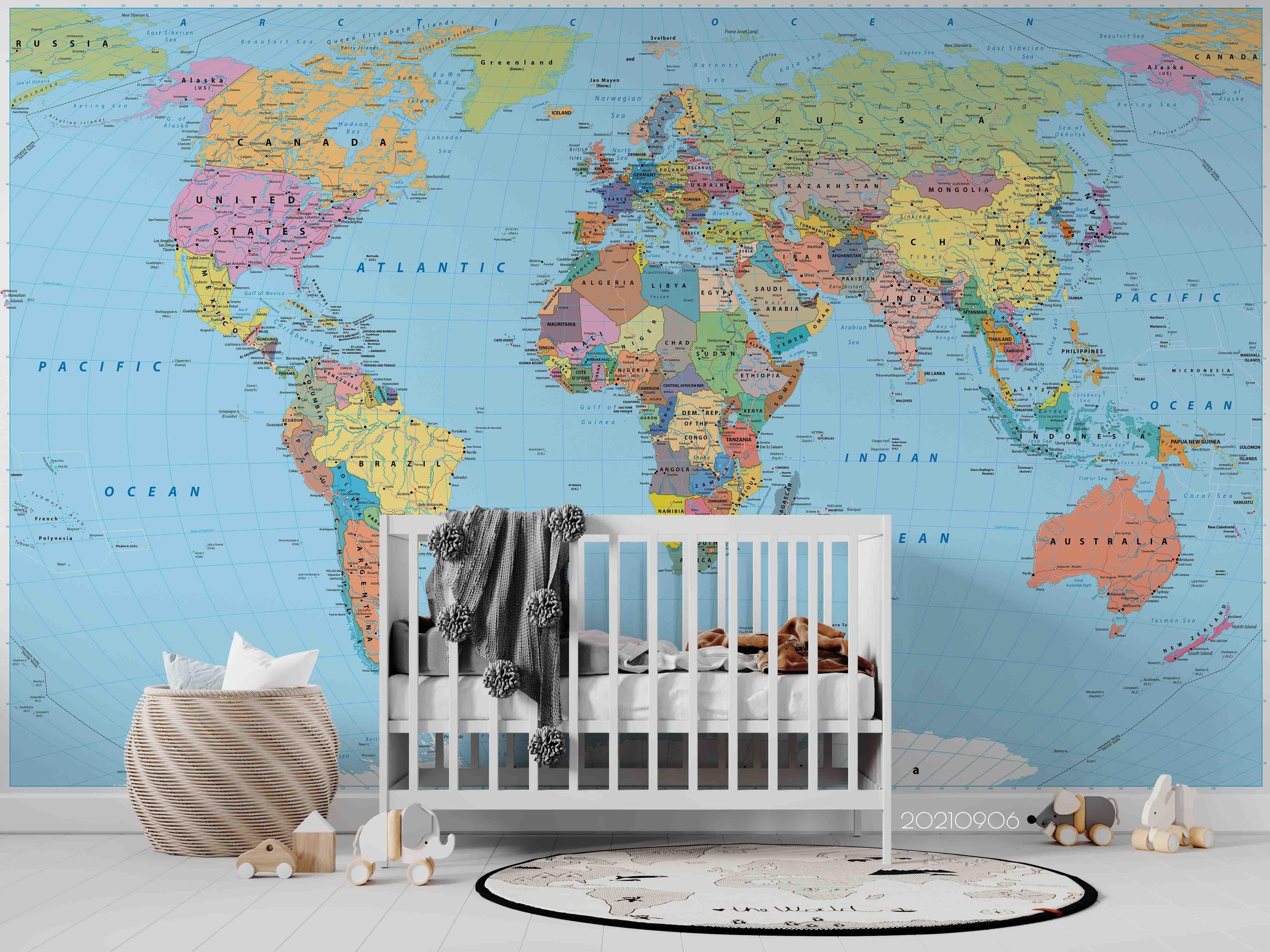 3D Blue World Map Wall Mural Wallpaper LQH 614- Jess Art Decoration