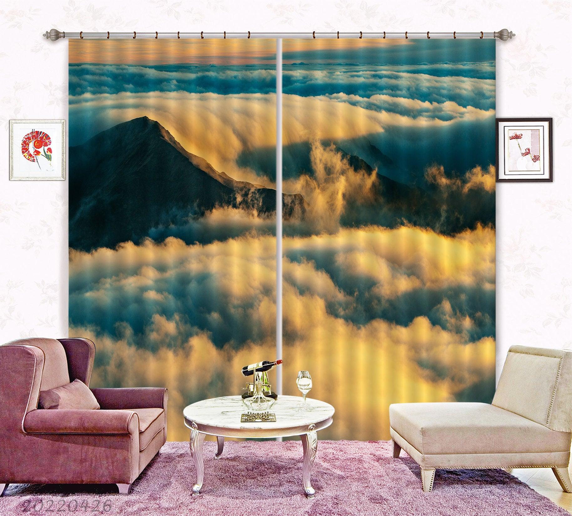 3D Landscape Mountain Peak Cloud Fog Sunbeam Curtains and Drapes GD 4737- Jess Art Decoration