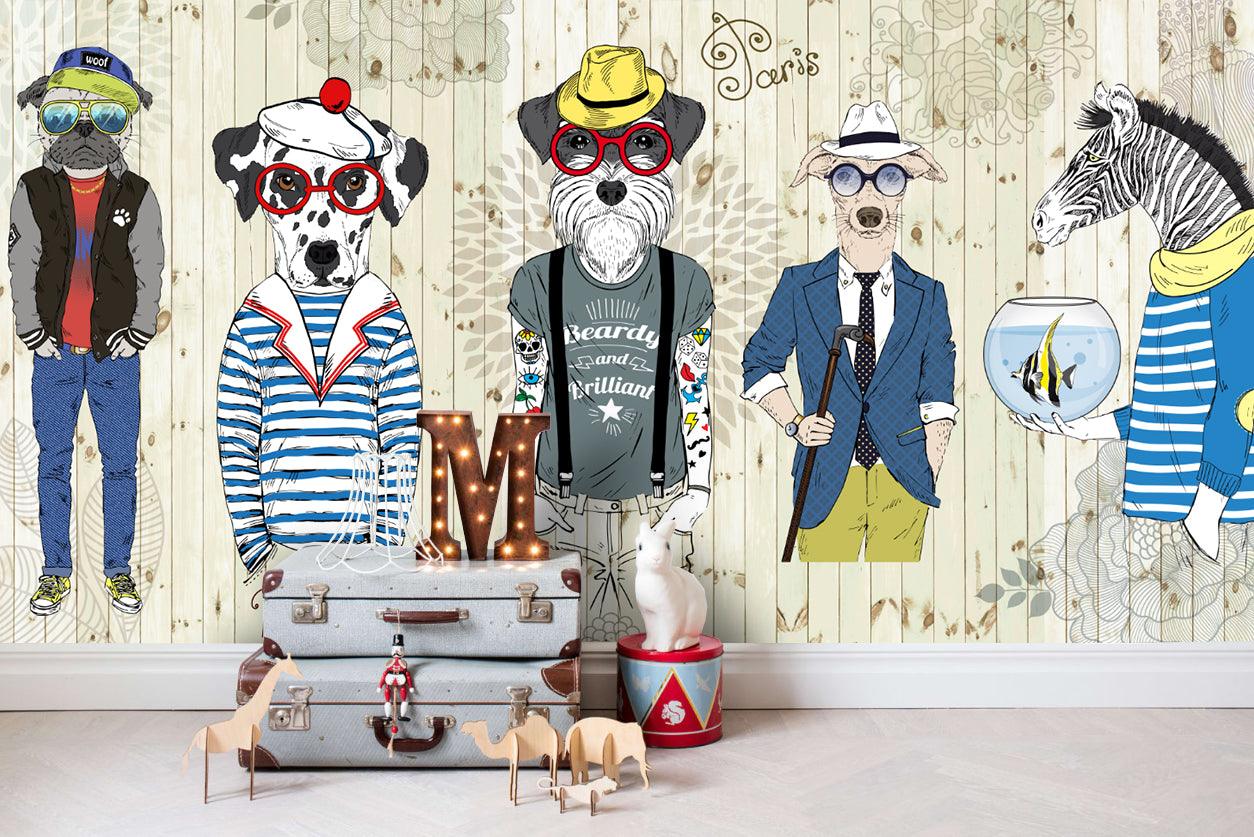 3D Cartoon Animals Dogs Cloth Floral Wall Mural Wallpaper 36- Jess Art Decoration