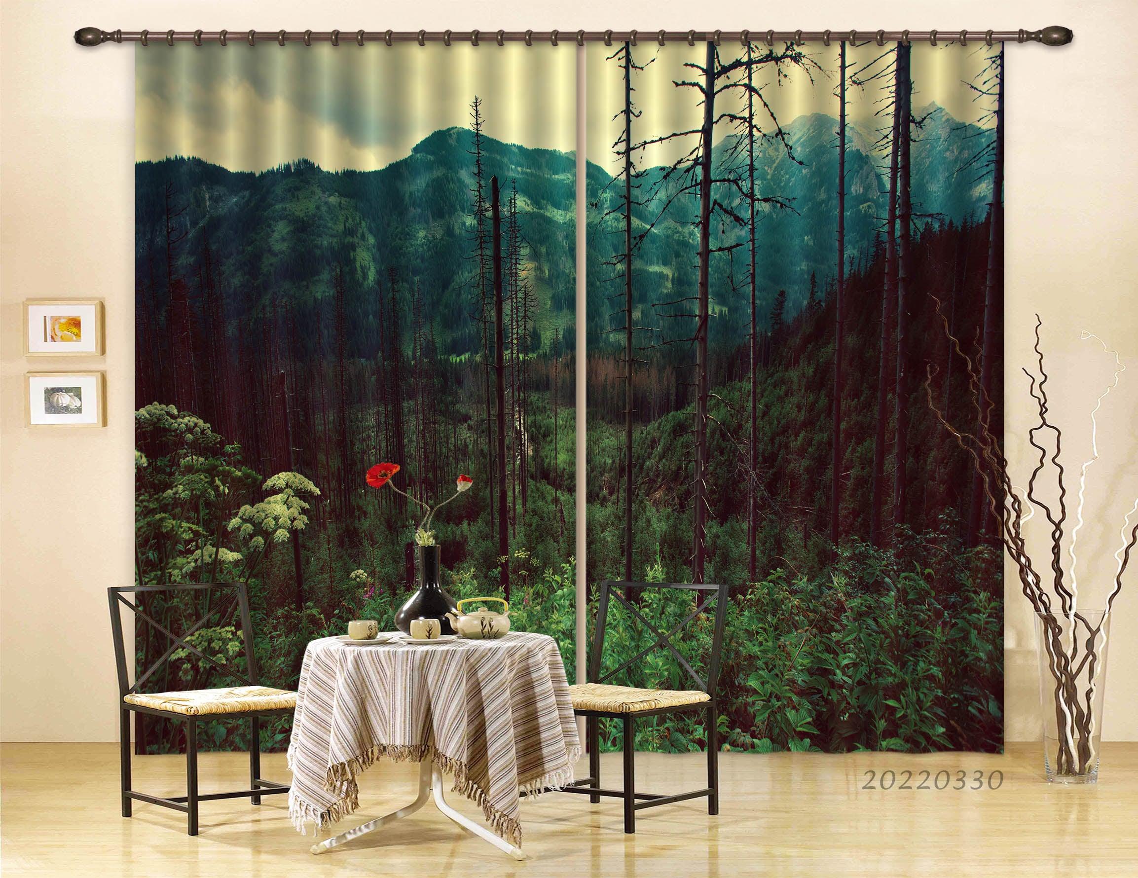 3D Landscape Mountain Forest Green Plant Curtains and Drapes GD 3675- Jess Art Decoration