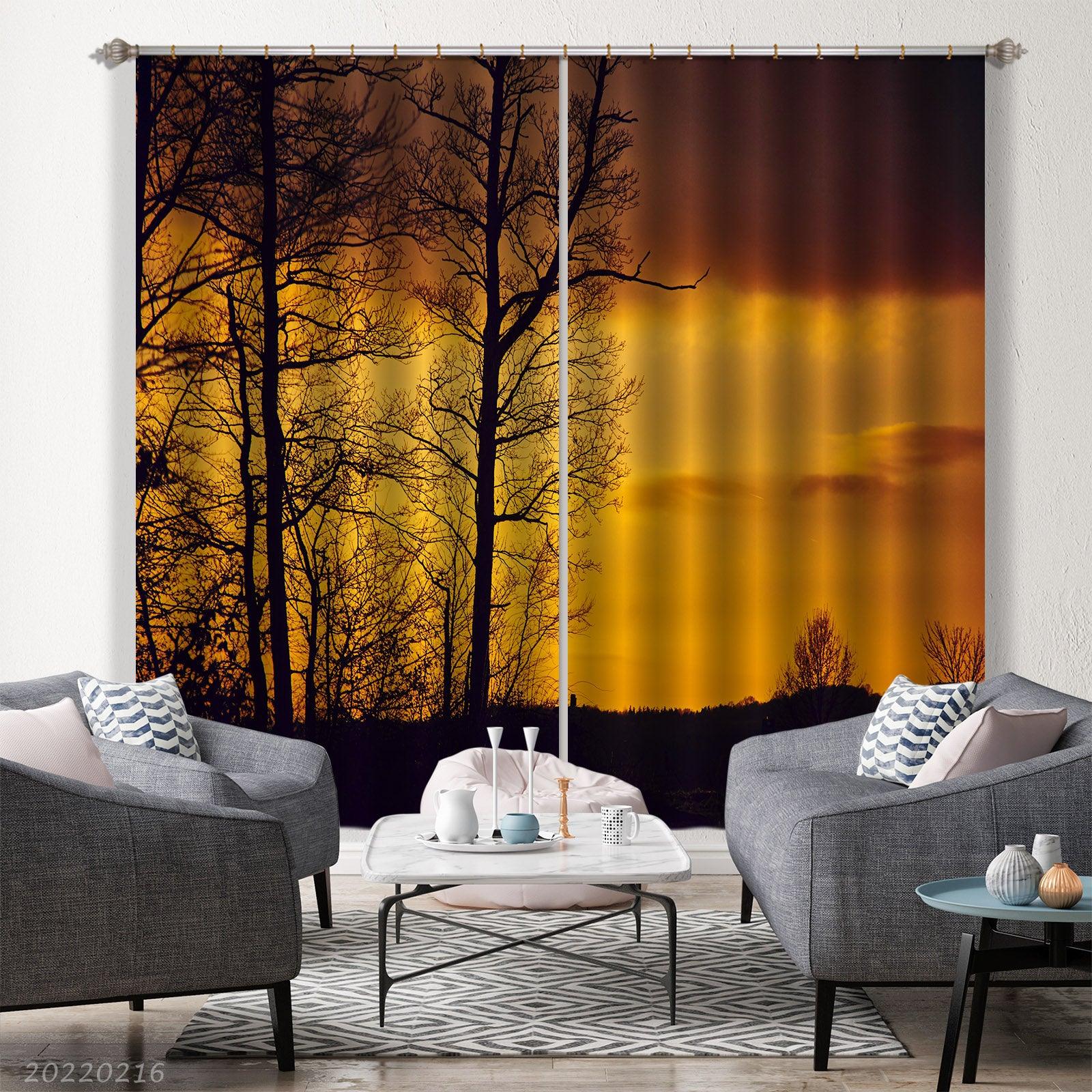 3D Woods Golden Sky Sunset Curtains and Drapes GD 1954- Jess Art Decoration