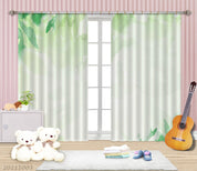 3D Watercolor Green Leaf Curtains and Drapes LQH 10- Jess Art Decoration