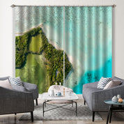 3D Aerial View Ocean Beach Island Landscape Green Trees Curtains and Drapes GD 4255- Jess Art Decoration