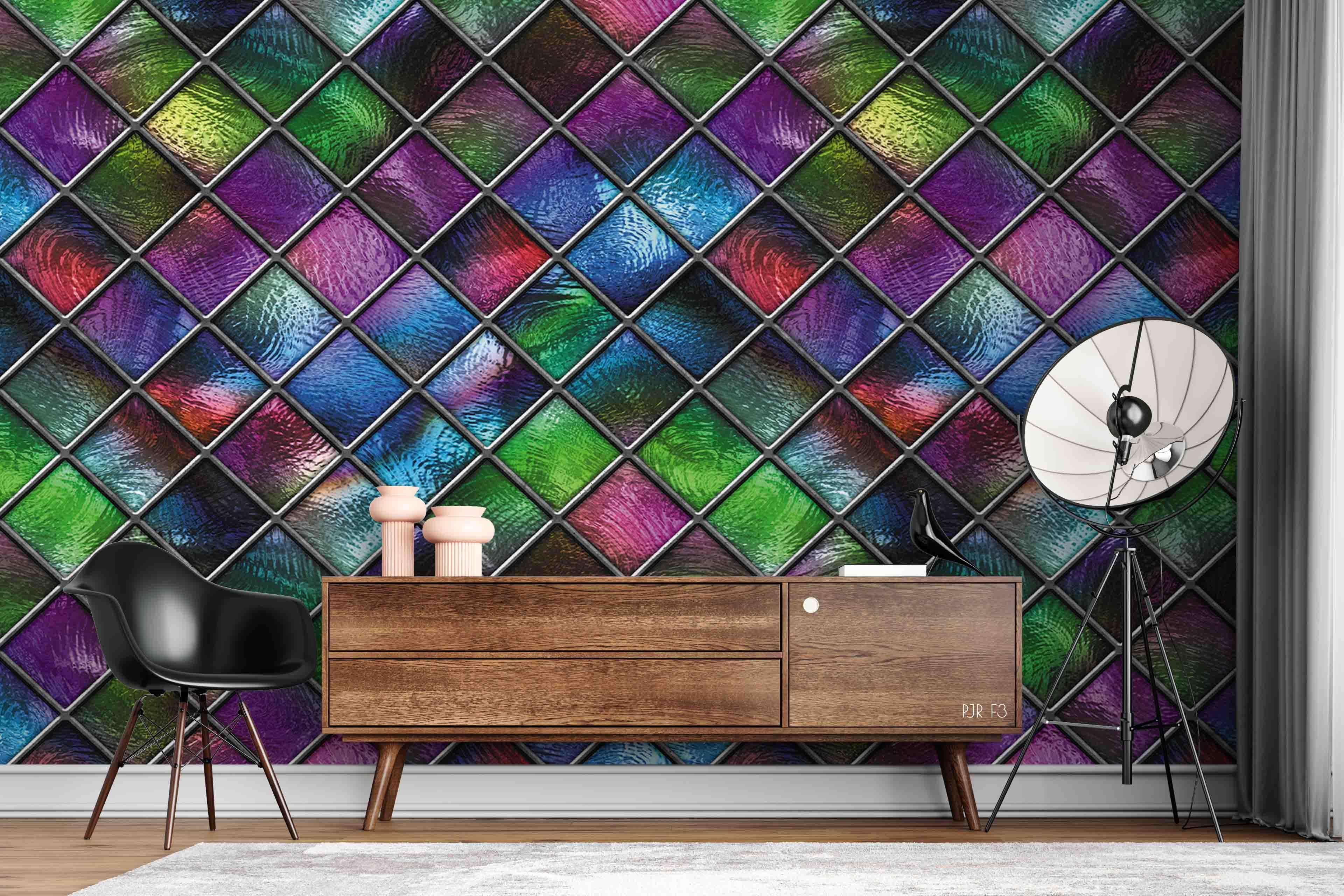 3D Geometric Colorful Window Glasses Scenery Wall Mural Wallpaper LXL- Jess Art Decoration