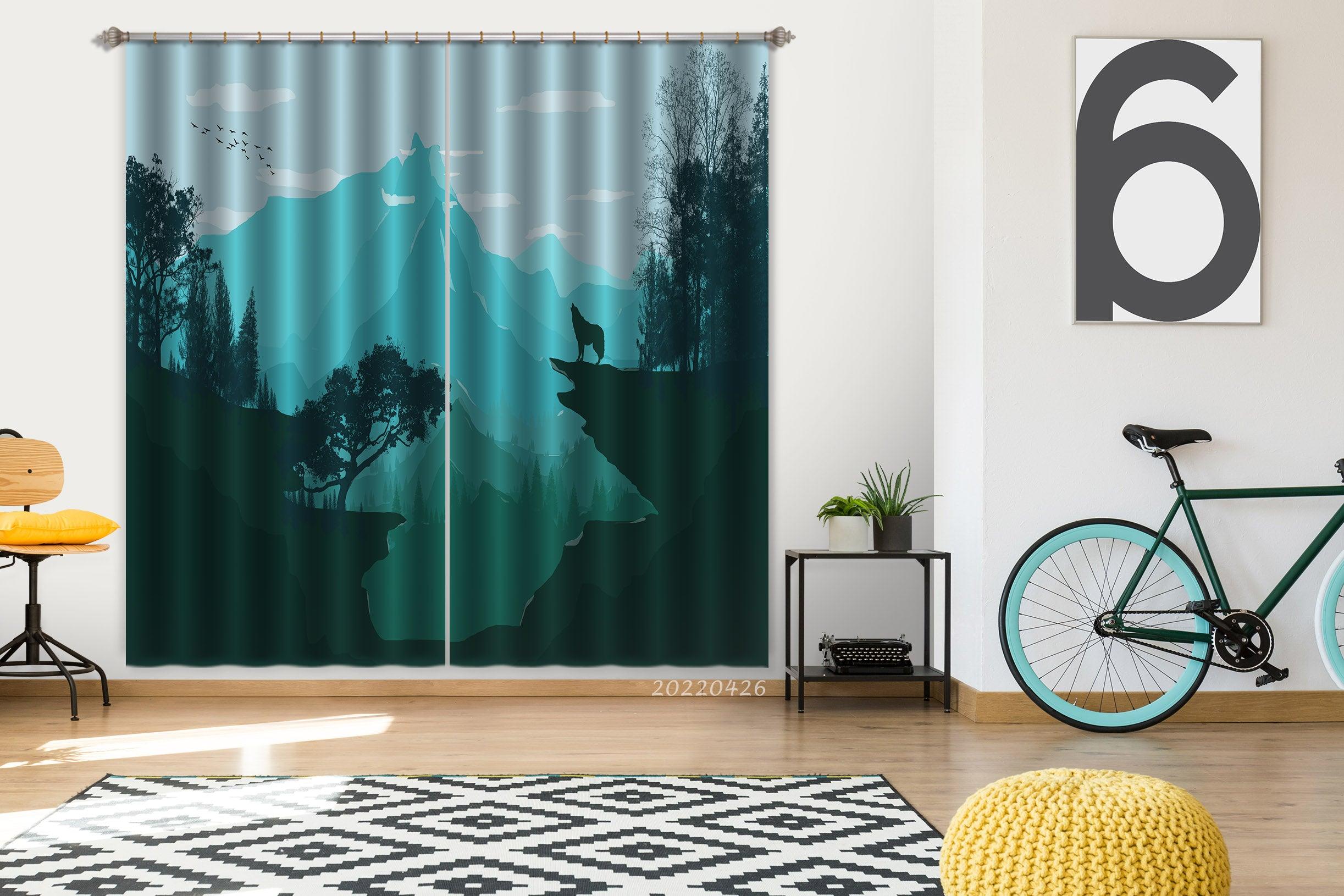 3D Landscape Mountain Tree Wolf Cliff Curtains and Drapes GD 4963- Jess Art Decoration