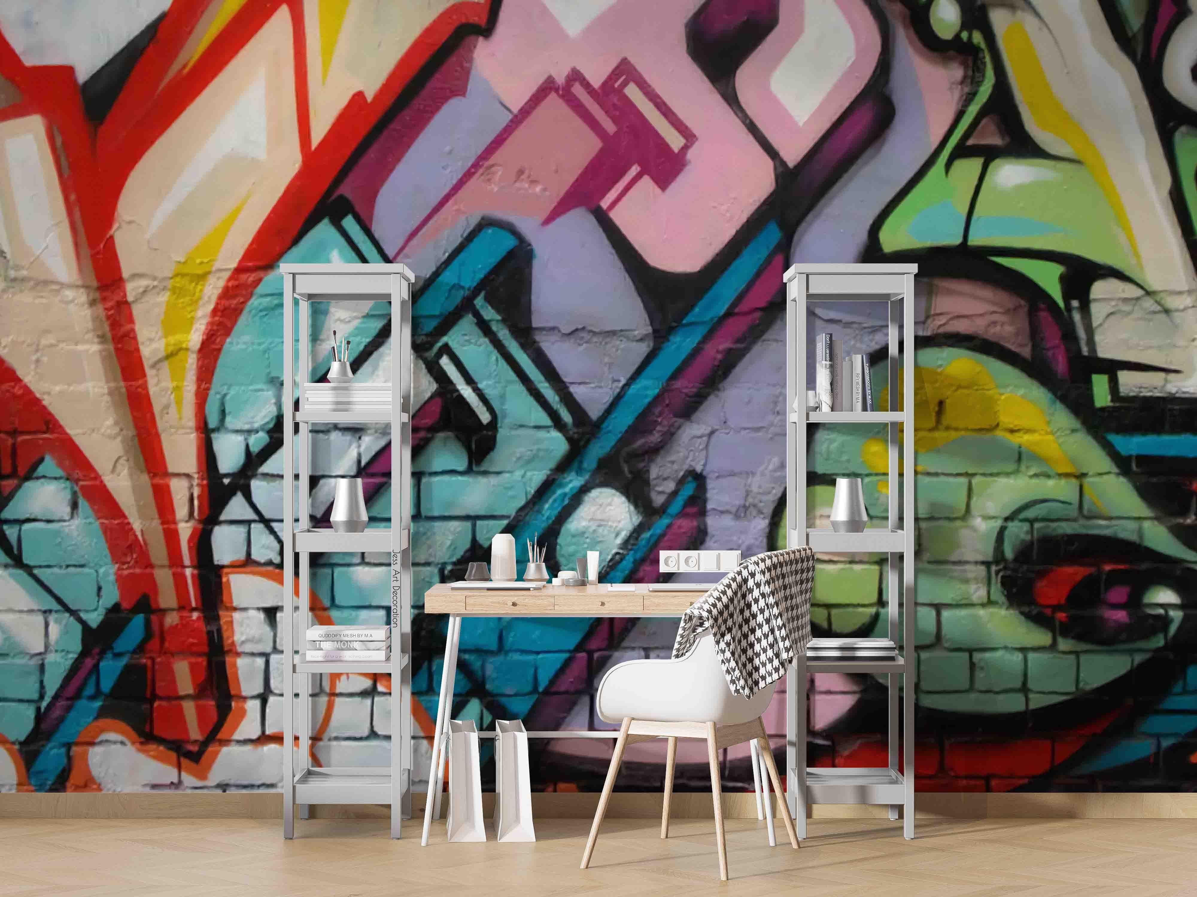 Abstract Graffiti Colorful Pattern Wallpaper urban graffiti wall mural for teen room, studio or feature wall - view 4