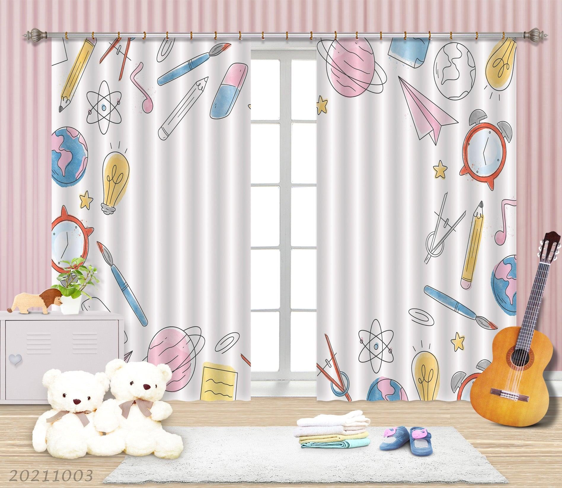 3D Cartoon School Supplies Curtains and Drapes LQH 96- Jess Art Decoration