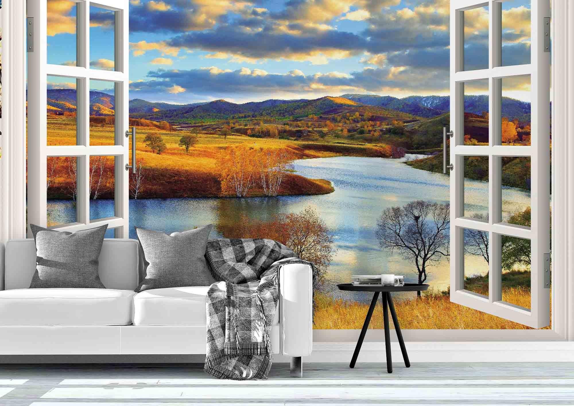 3D Window Mountains River Wall Mural Wallpaper 203- Jess Art Decoration