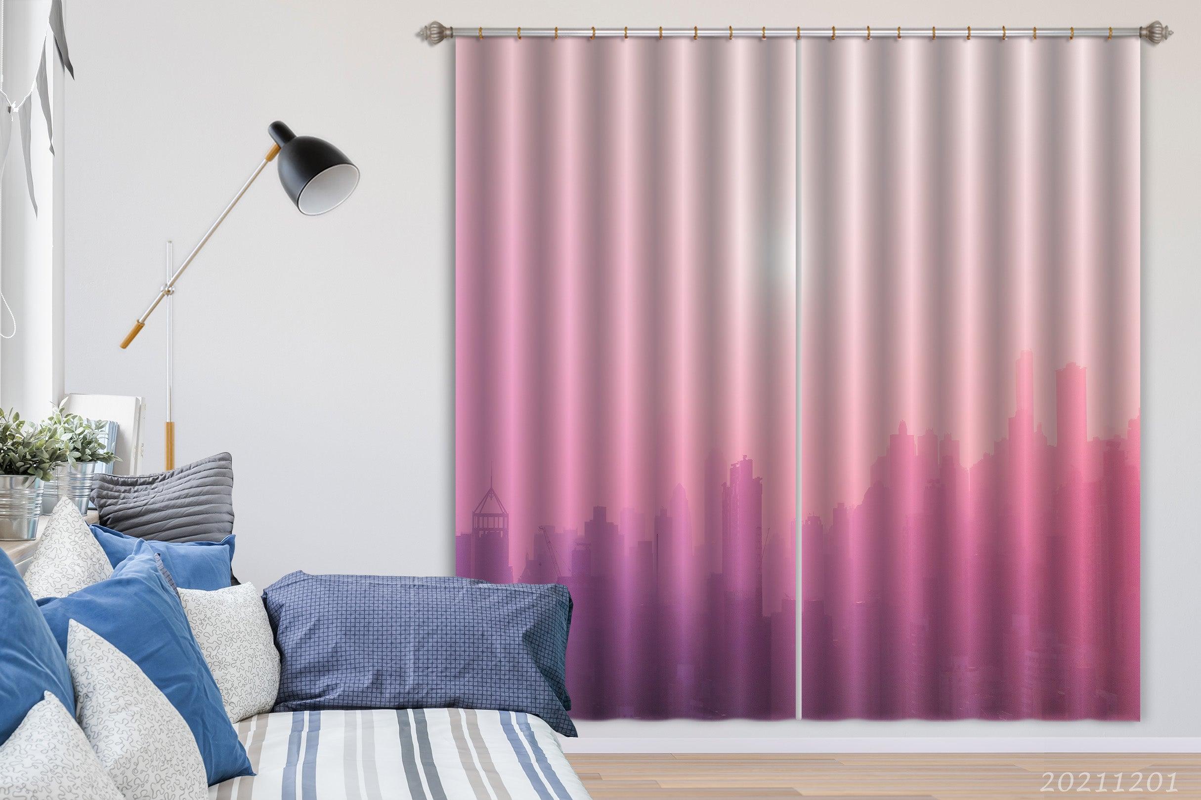 3D Abstract City Building Pink Curtains and Drapes LLL 121- Jess Art Decoration