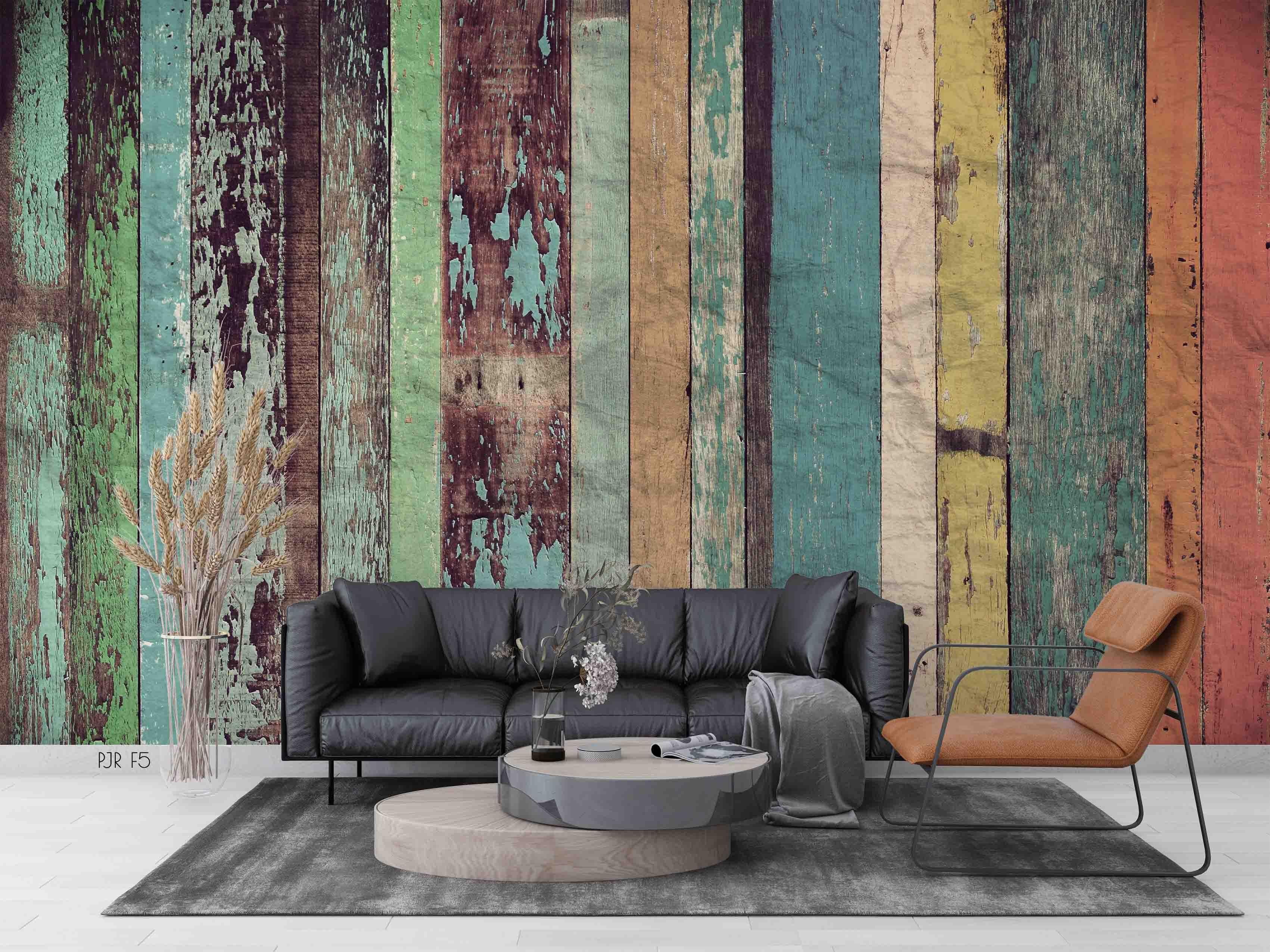 3D Painting Colourful Plank Wall Mural Wallpaper WJ 6633- Jess Art Decoration