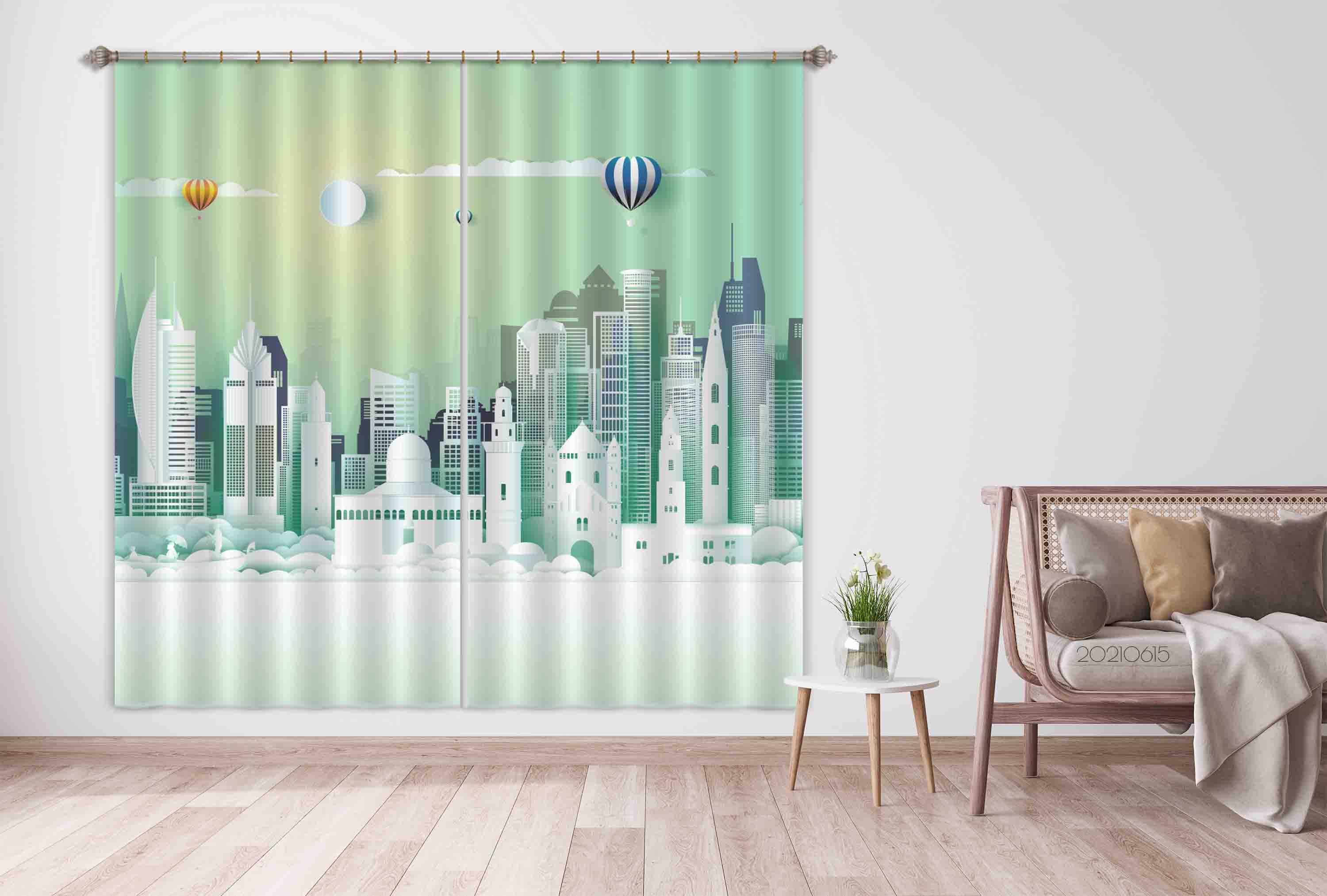 3D Abstract Architecture City Hot Air Balloon Curtains and Drapes LLL 433- Jess Art Decoration