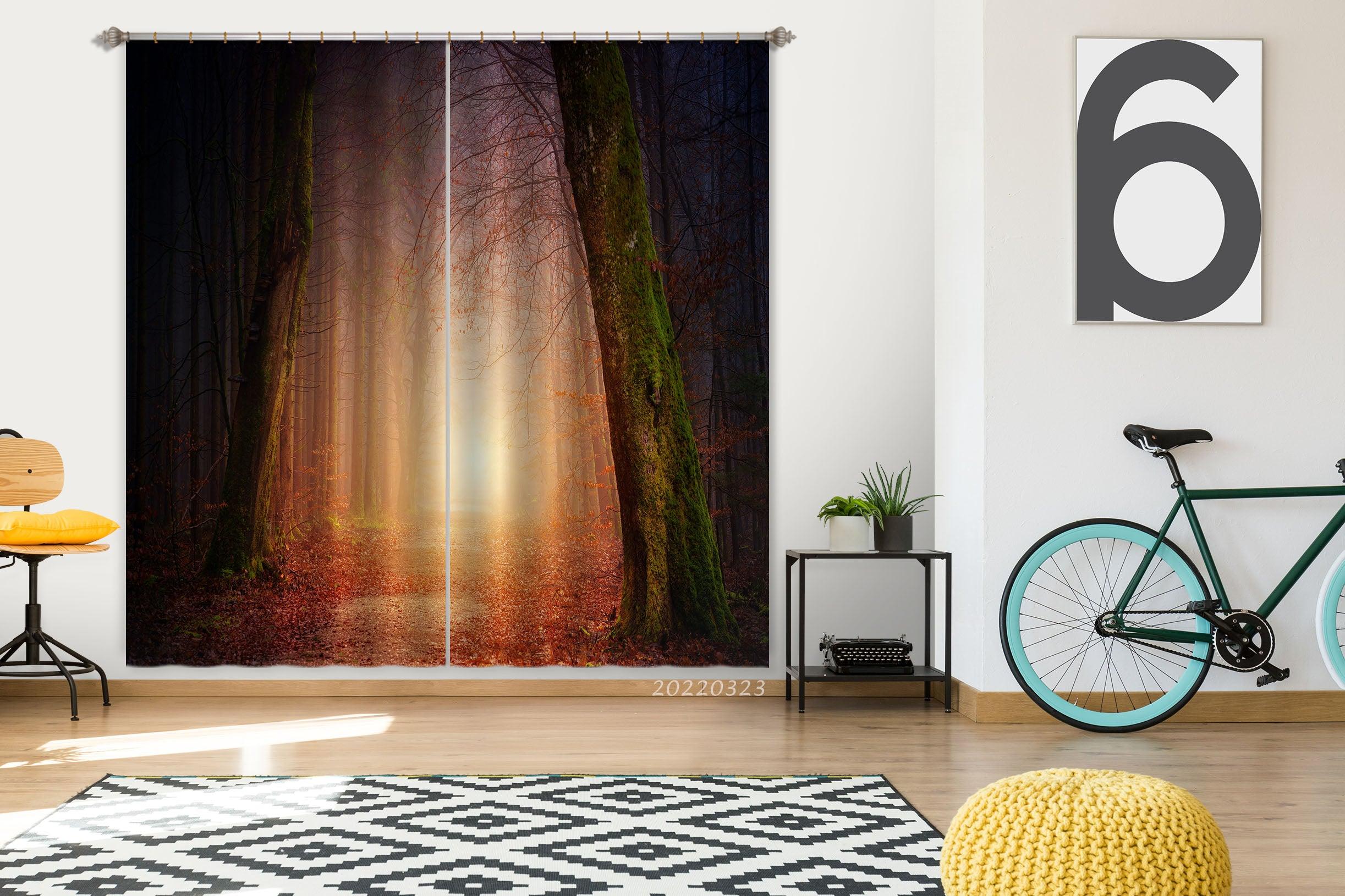 3D Woods Morning Sunrise Scenery Curtains and Drapes GD 2660- Jess Art Decoration