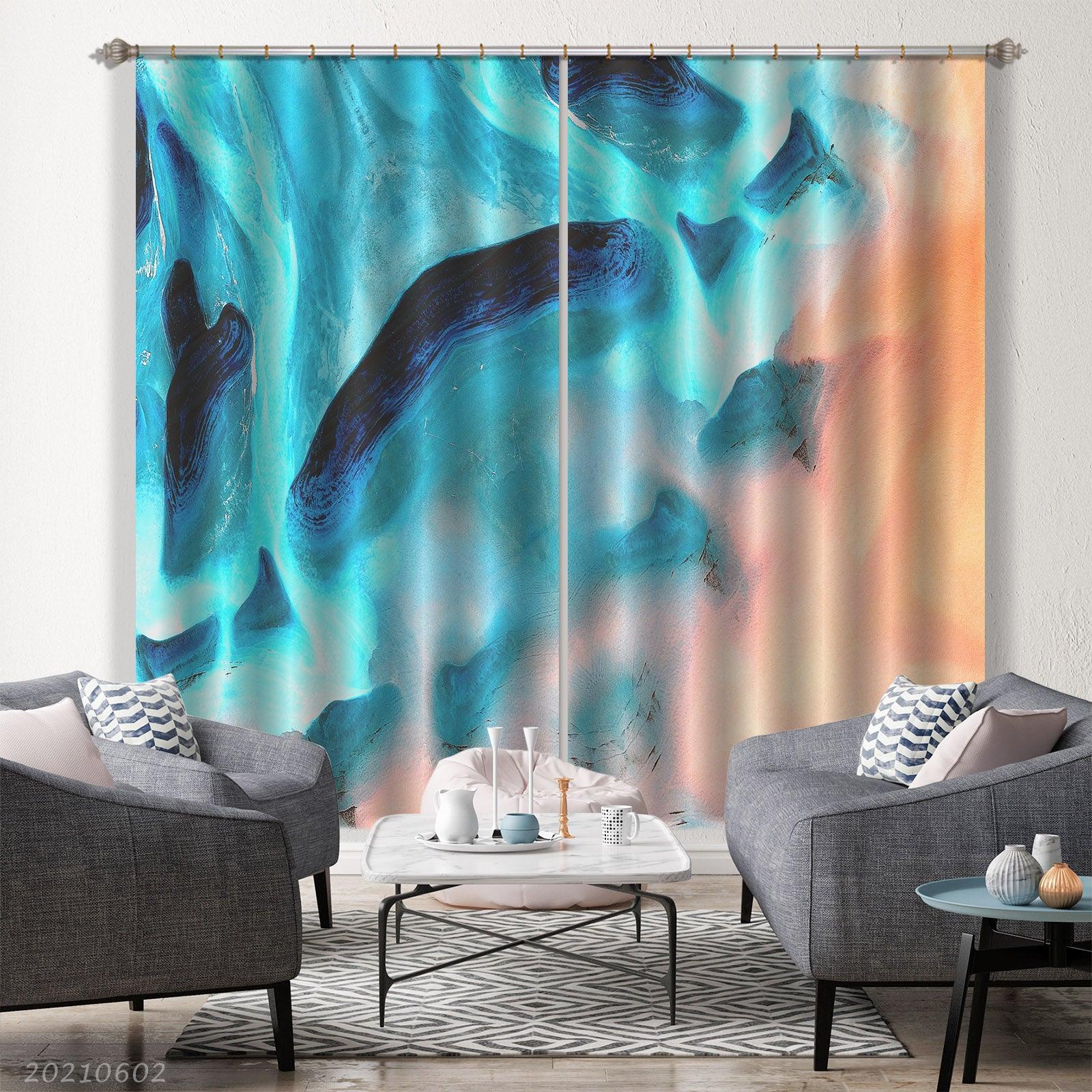 3D Abstract Blue Geometric Pattern Curtains and Drapes GD 618- Jess Art Decoration