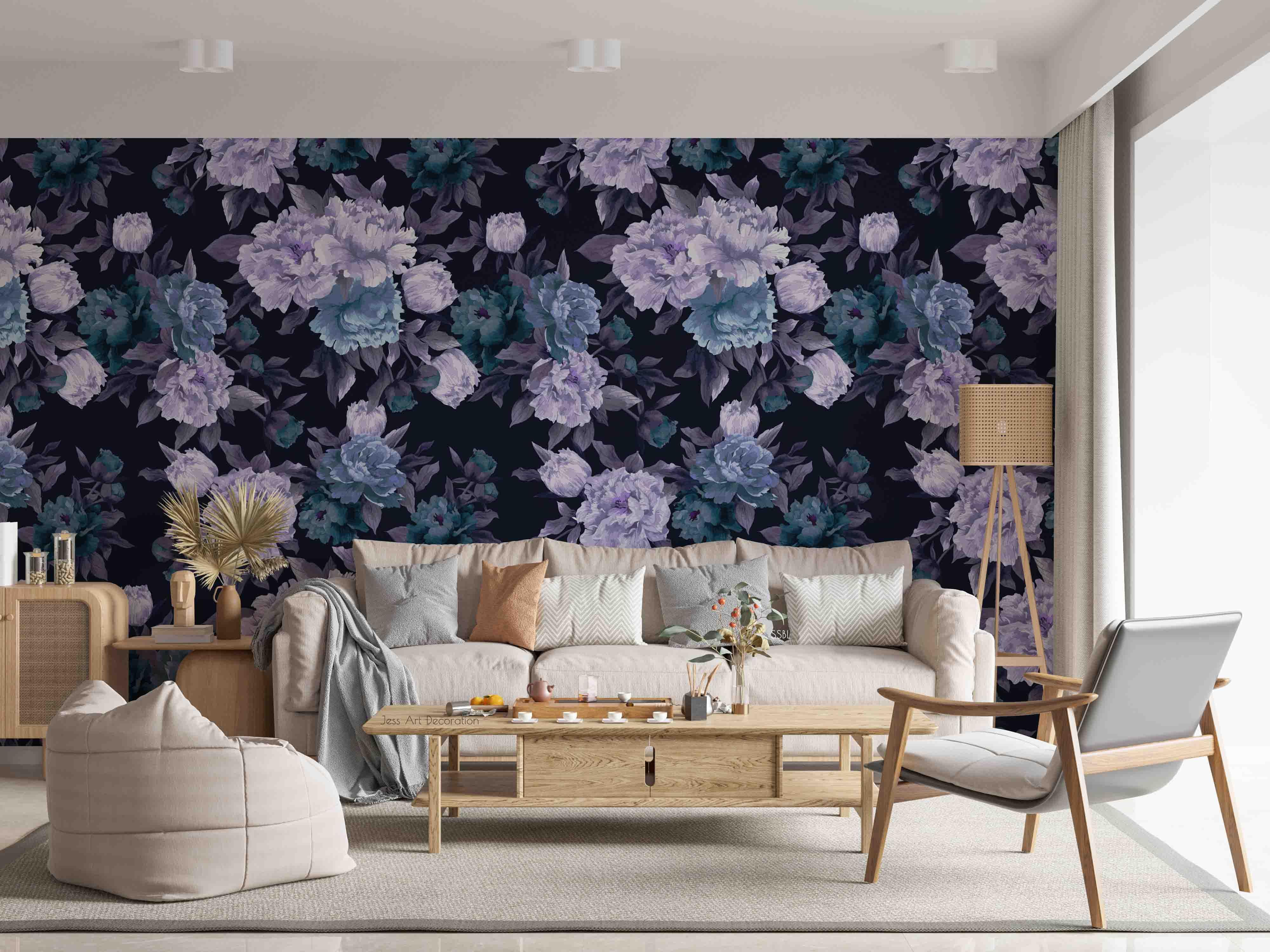 3D Vintage Baroque Art Blooming Peony Black Background Wall Mural Wallpaper GD 3642- Jess Art Decoration