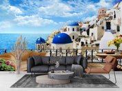 3D Santorini Sea View Santorini seaside architecture wall mural wallpaper for living room - view 8