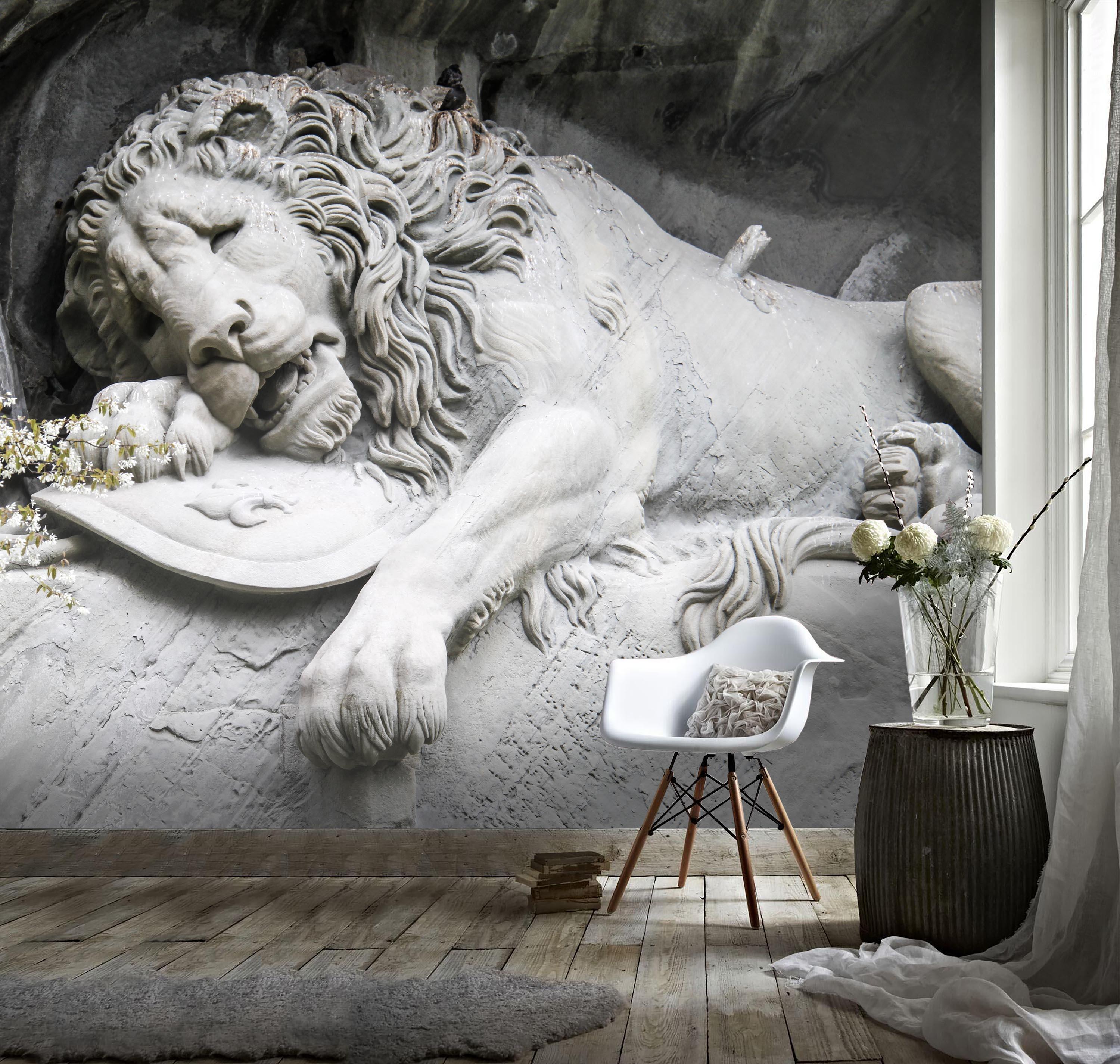 3D Black White Lion Relief  Wall Mural Wallpaper 150- Jess Art Decoration