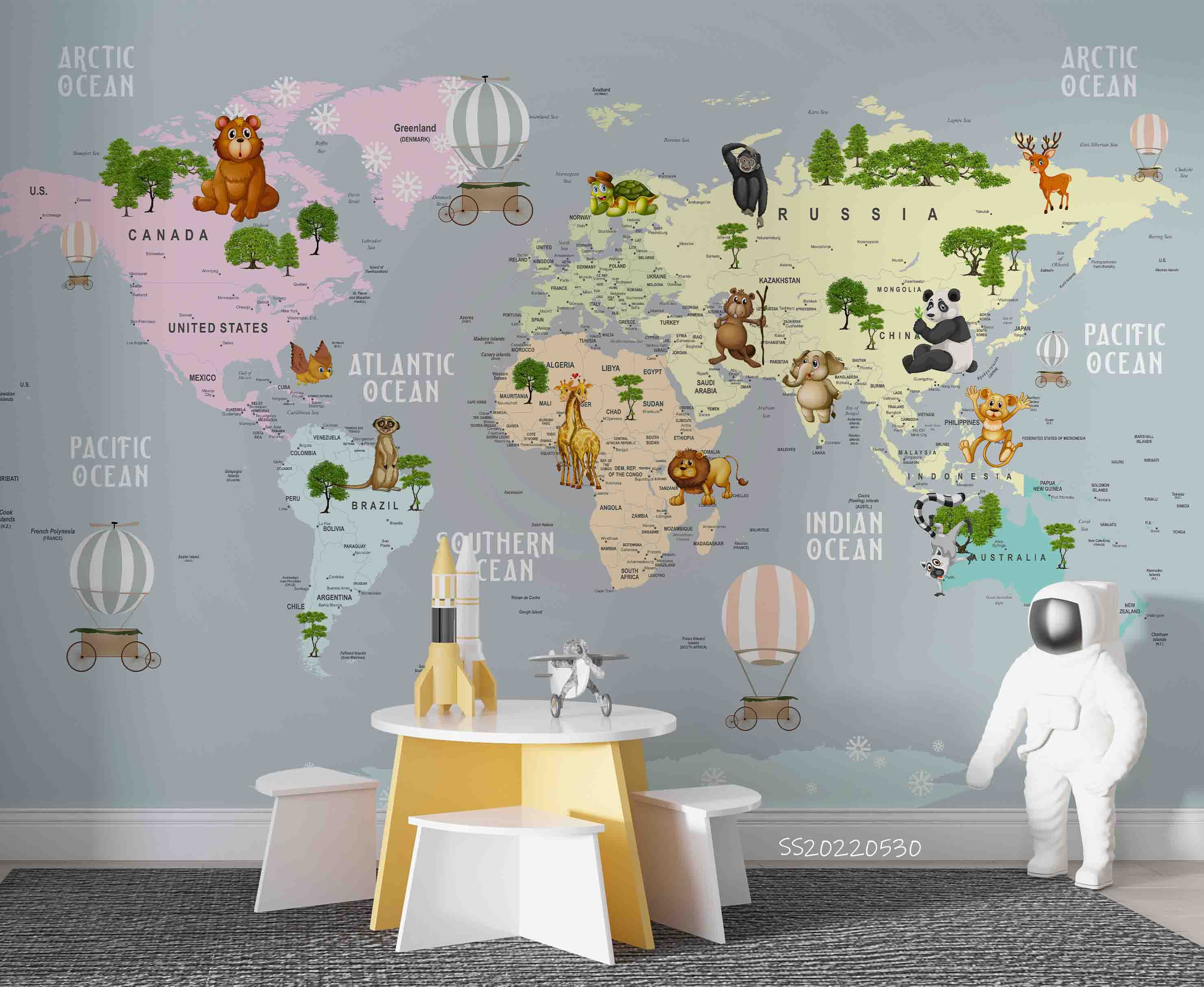 3D World Map Cartoon Animal Plant Wall Mural Wallpaper GD 4- Jess Art Decoration