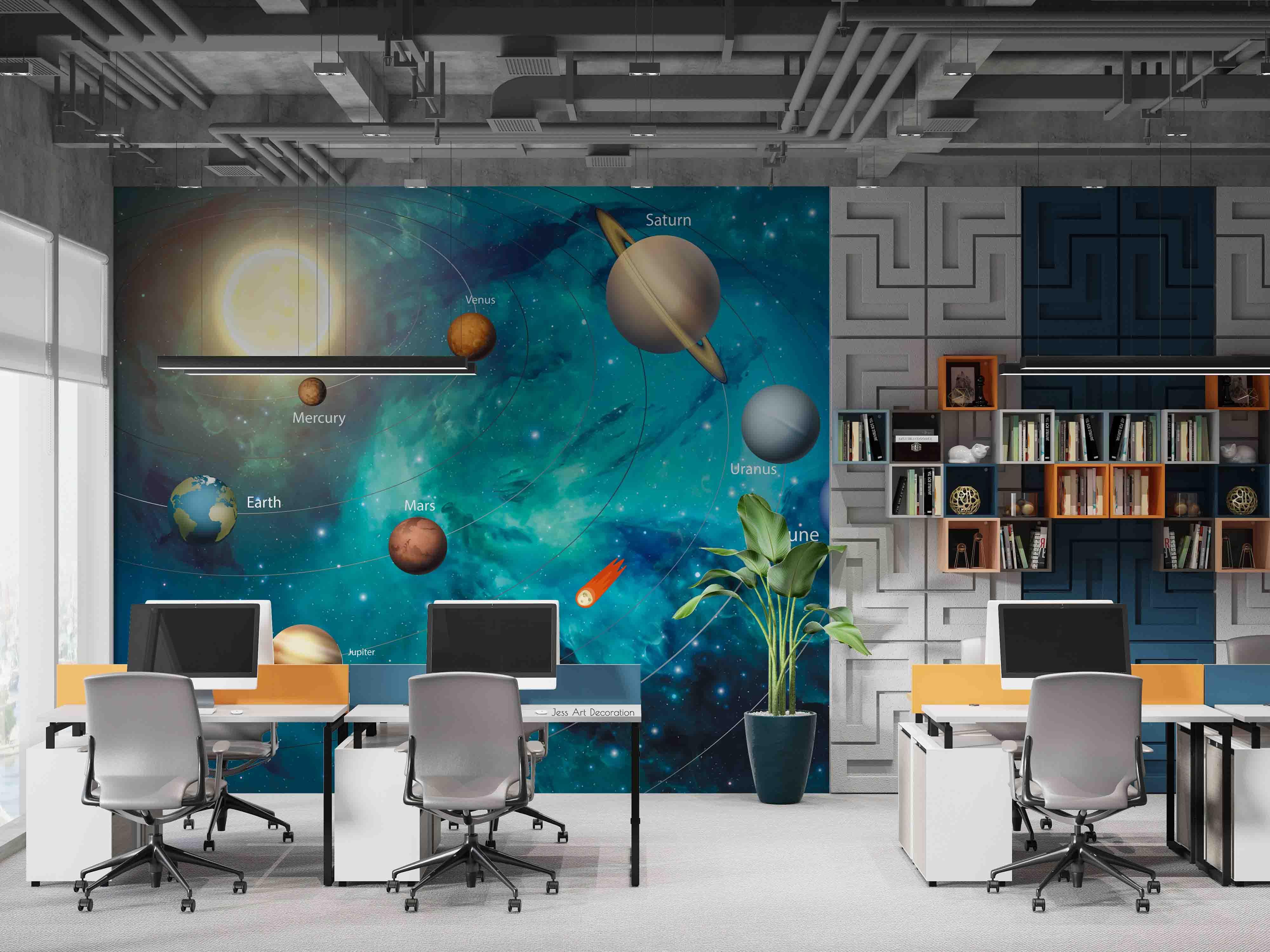 3D Blue Space Planet Orbit Wall Mural Wallpaper GD 2784- Jess Art Decoration