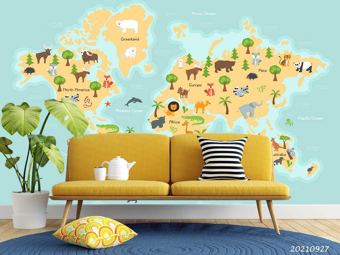 3D World Map Kids Wall Mural Wallpaper LQH 160- Jess Art Decoration
