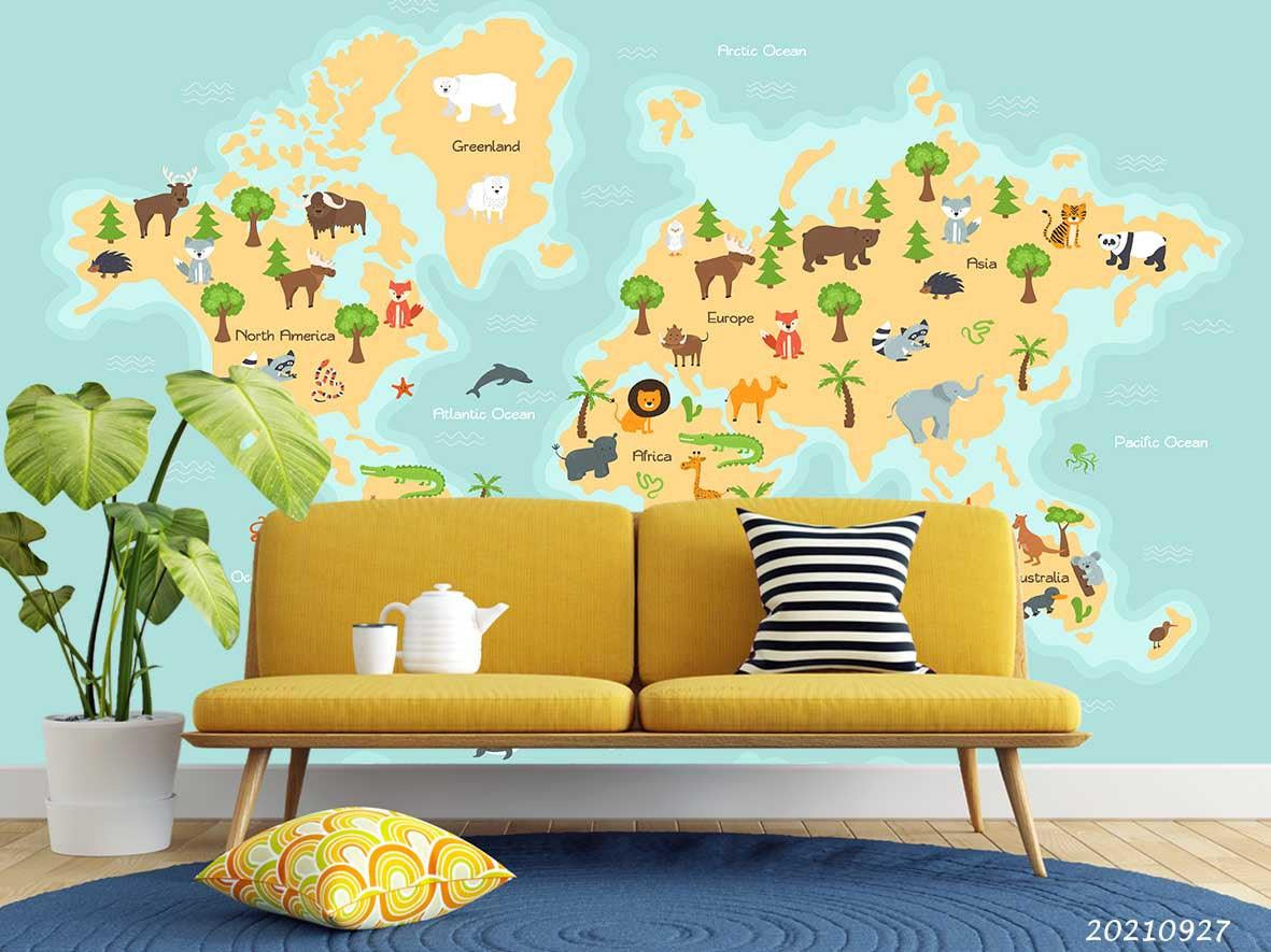 3D World Map Kids Wall Mural Wallpaper LQH 160- Jess Art Decoration