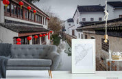 3D Chinese Architecture Landscape Wall Mural Wallpaper LQH 510- Jess Art Decoration