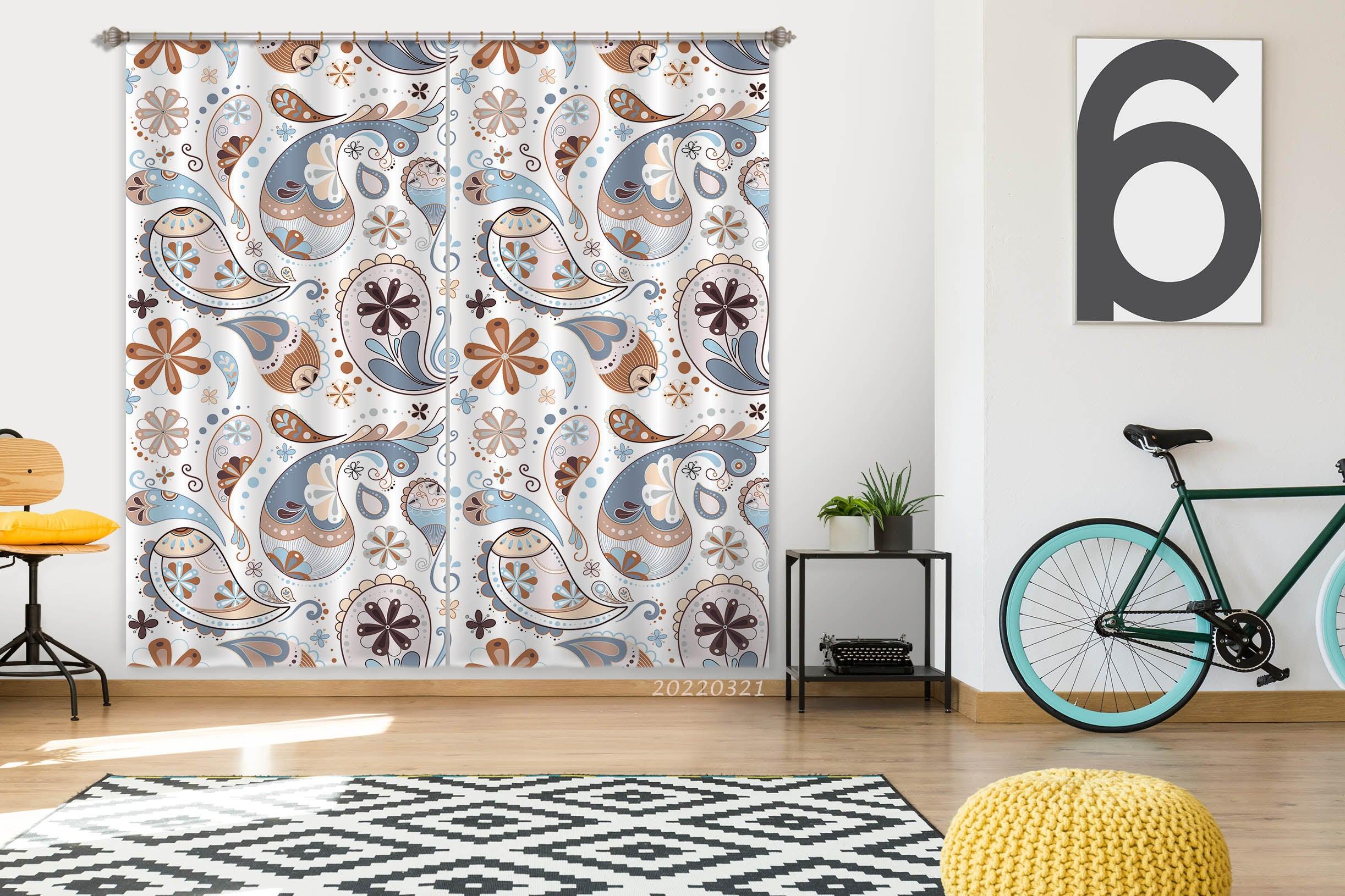 3D Abstract Blue Red Floral Pattern Curtains and Drapes GD 3123- Jess Art Decoration