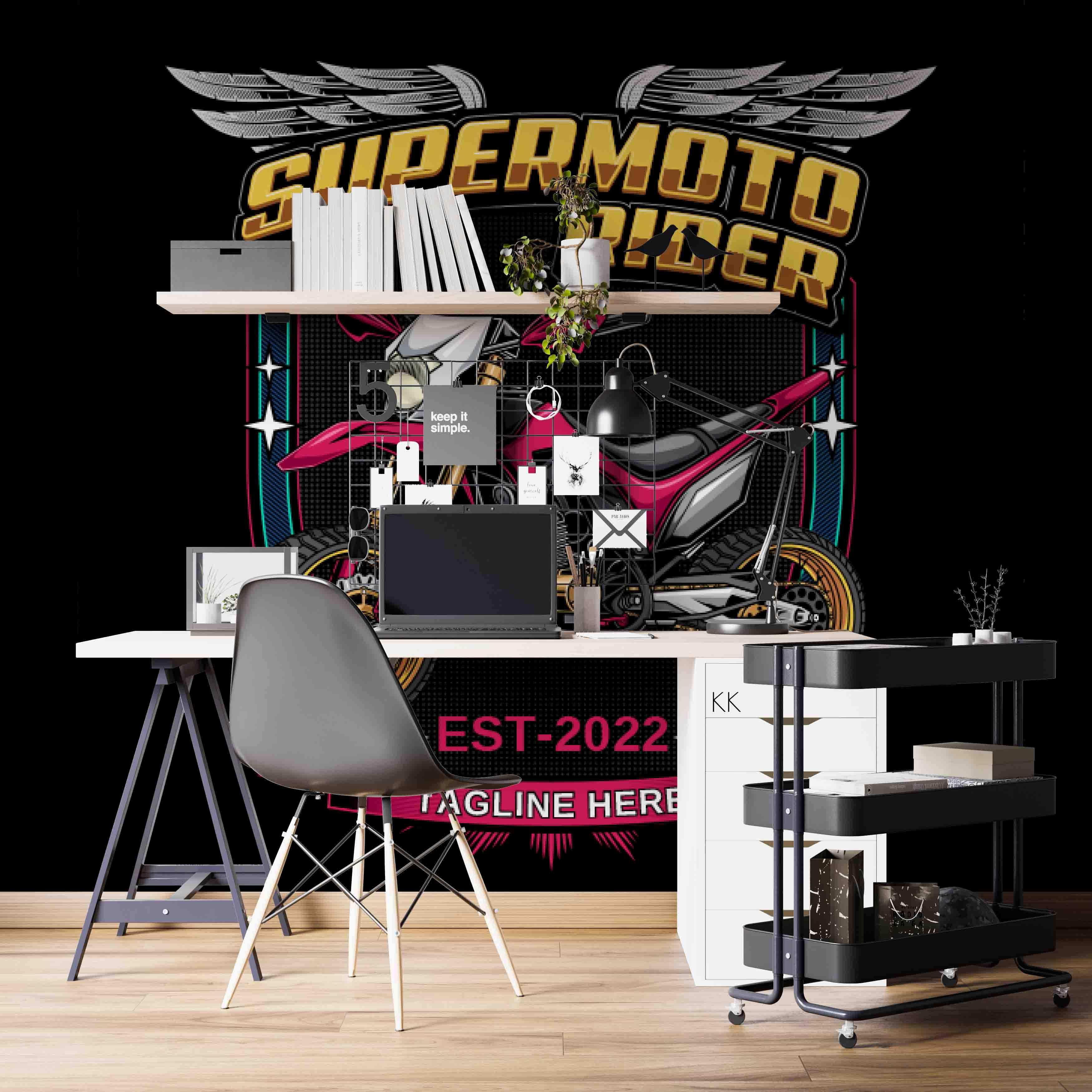 3D Vintage Supermoto Rider Logo Drawing Wall Mural Wallpaper GD 3195- Jess Art Decoration
