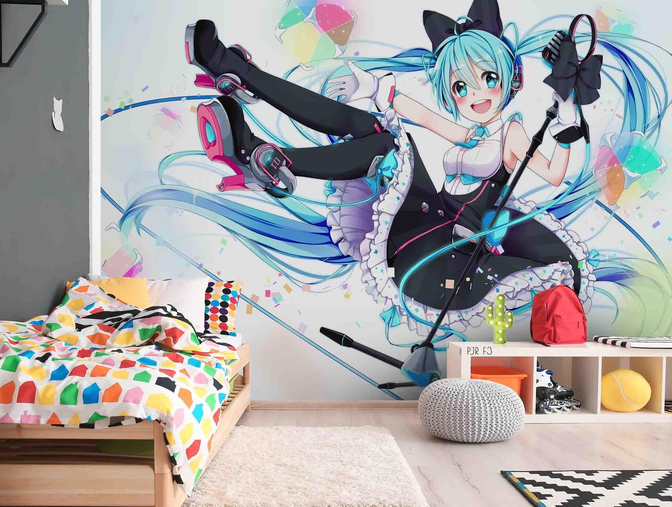 3D Anime Blue Hair Girl Design 2 anime blue hair girl mural wall mural wallpaper for teen room - view 4