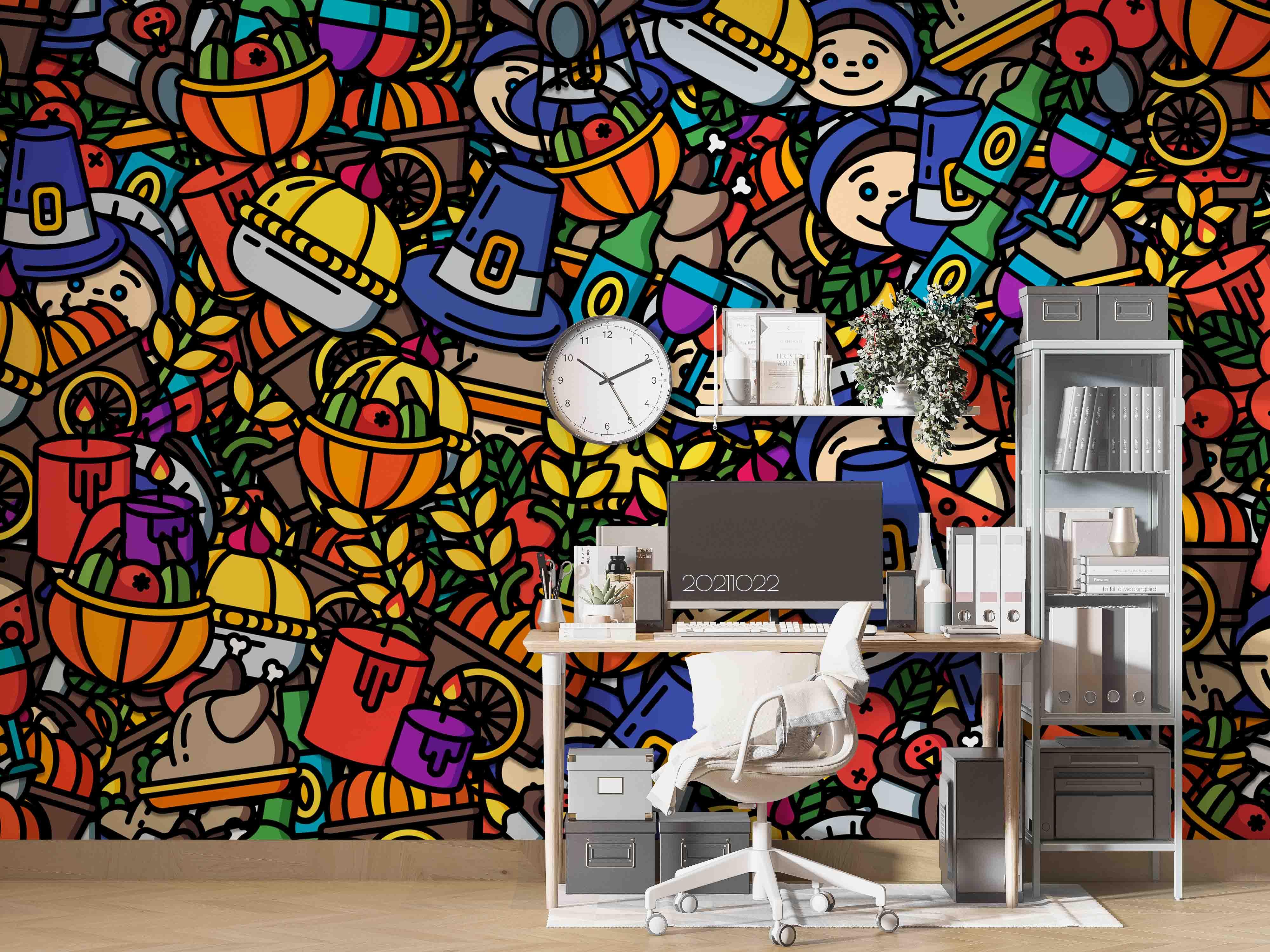 3D Cartoon Illustration Color Graffiti Wall Mural Wallpaper LQH 148- Jess Art Decoration