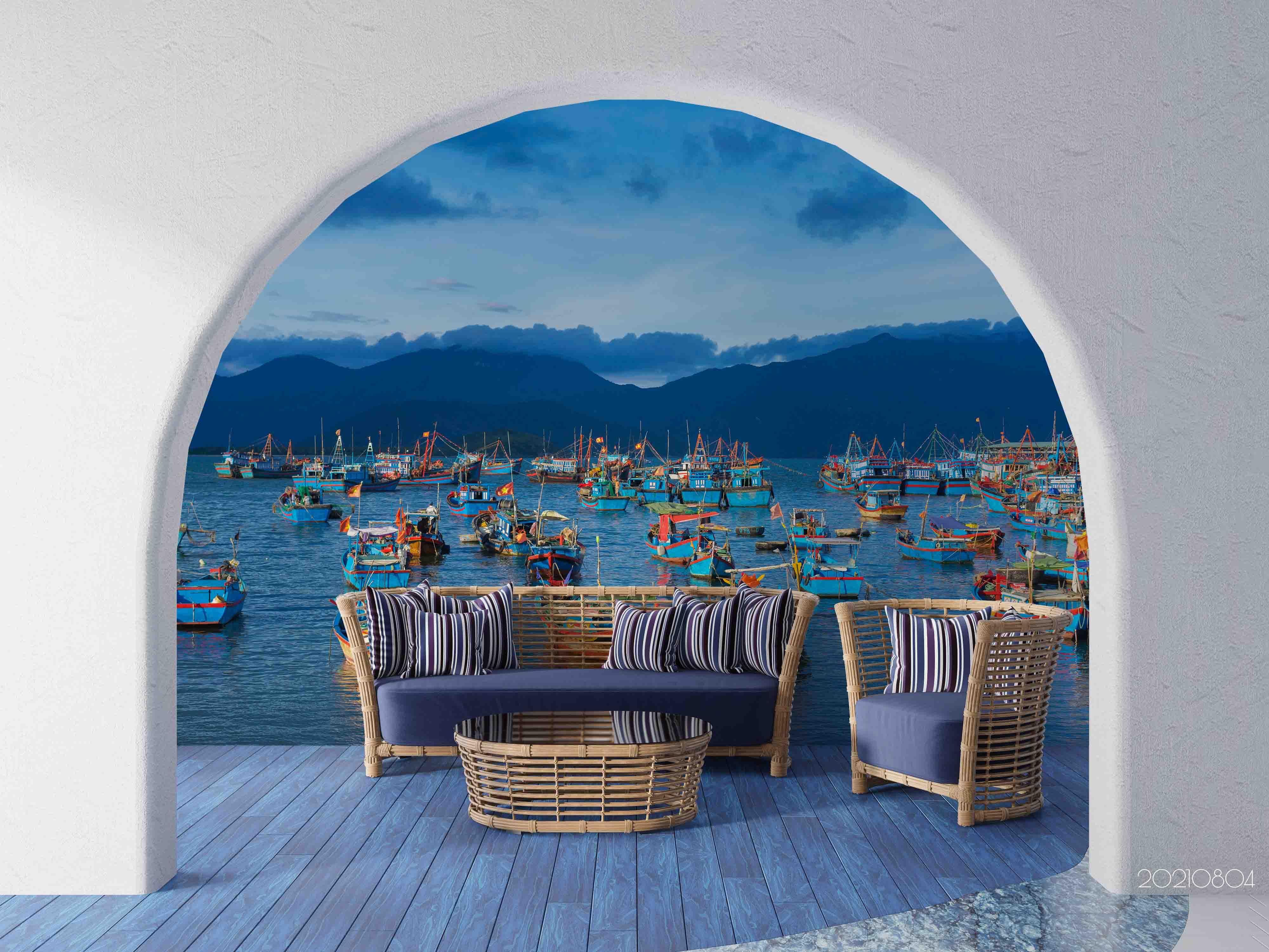 3D Europe Oceans Bay Boat Wall Mural Wallpaper SWW4997- Jess Art Decoration