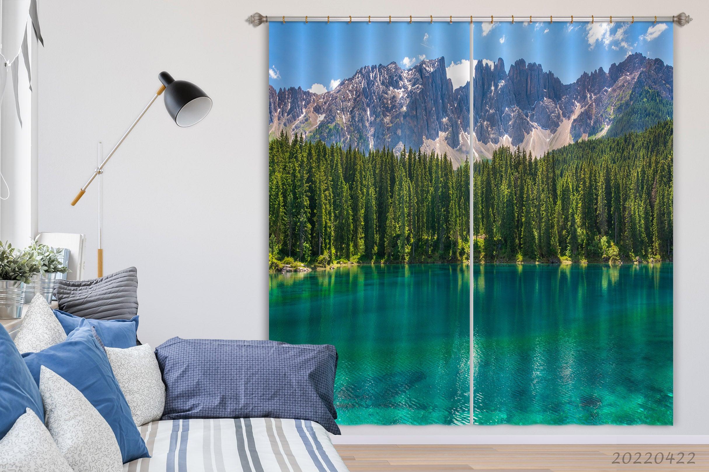 3D Landscape Peak Forest Lake Green Tree Curtains and Drapes GD 4193- Jess Art Decoration