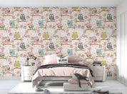 3D Cartoon Cute Owl Branches Floral Pattern Wall Mural Wallpaper GD 1259- Jess Art Decoration