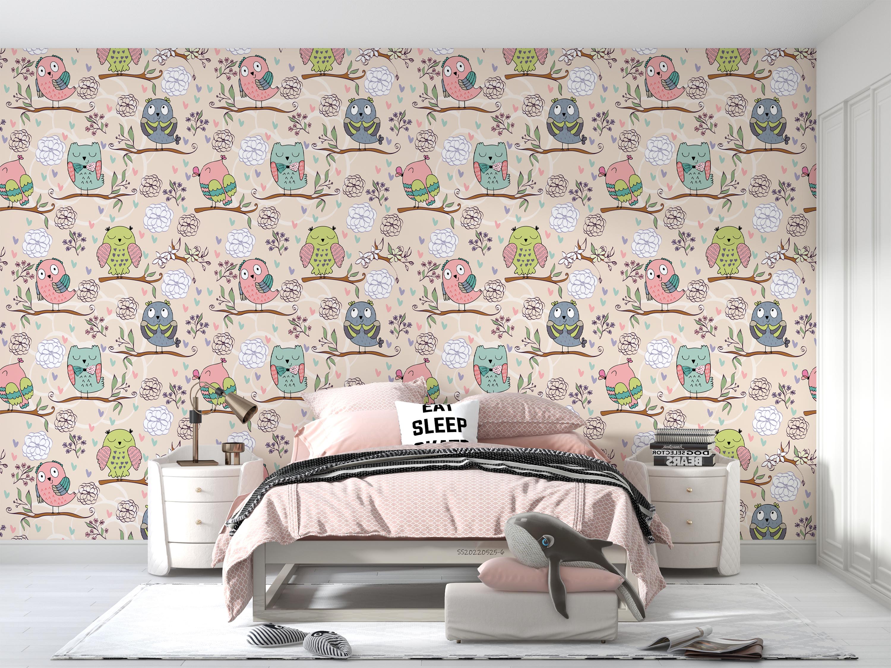 3D Cartoon Cute Owl Branches Floral Pattern Wall Mural Wallpaper GD 1259- Jess Art Decoration