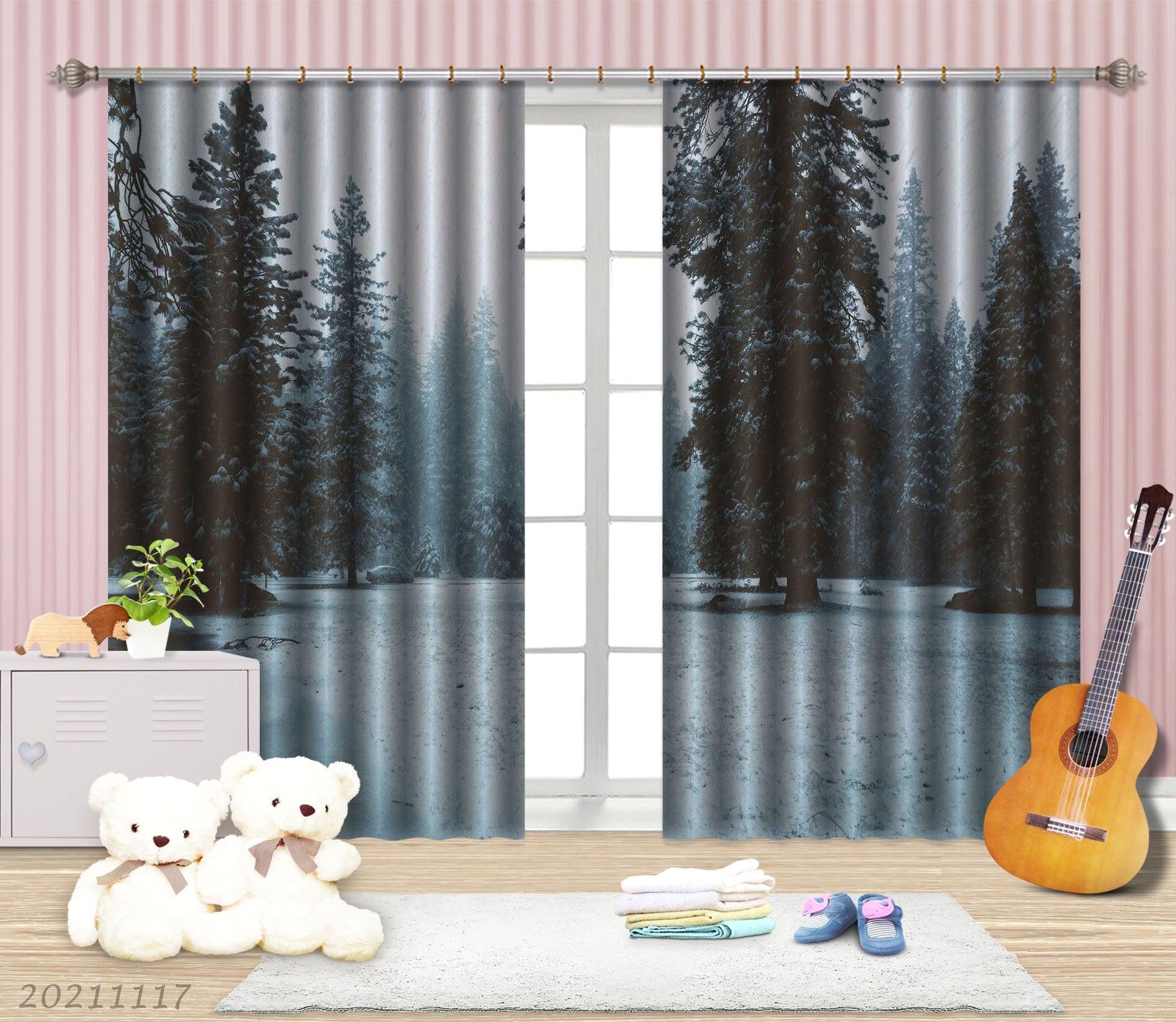 3D Snow Forest Nature Landscape Curtains and Drapes LQH 190- Jess Art Decoration