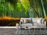 3D Secluded Forest Green Leaf Path Reed Fence Wall Mural Wallpaper GD 2235- Jess Art Decoration