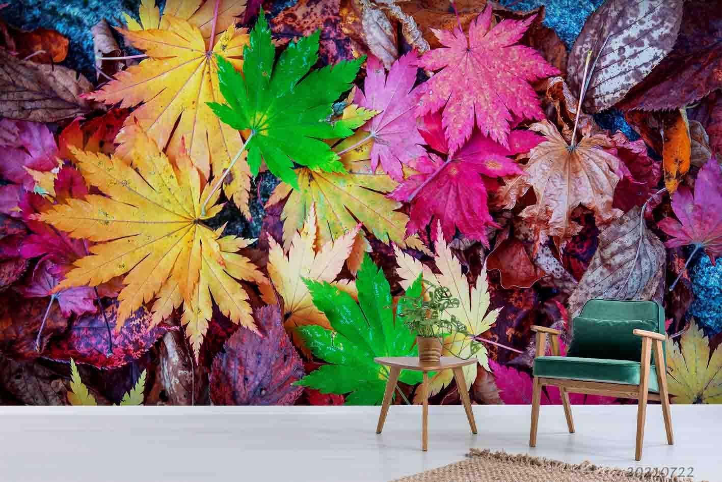 3D Color Maple Leaf Wall Mural Wallpaper LQH 719- Jess Art Decoration