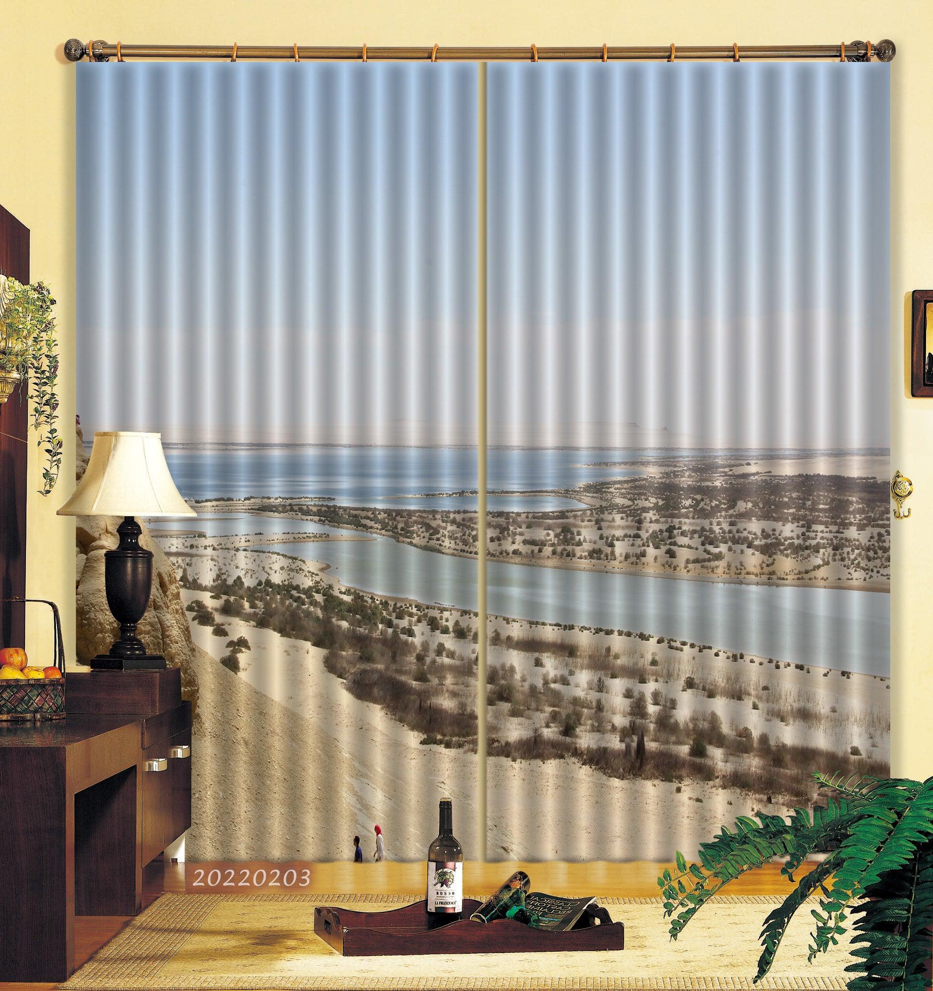 3D River Plant Sand Hill Scenery Curtains and Drapes GD 1268- Jess Art Decoration
