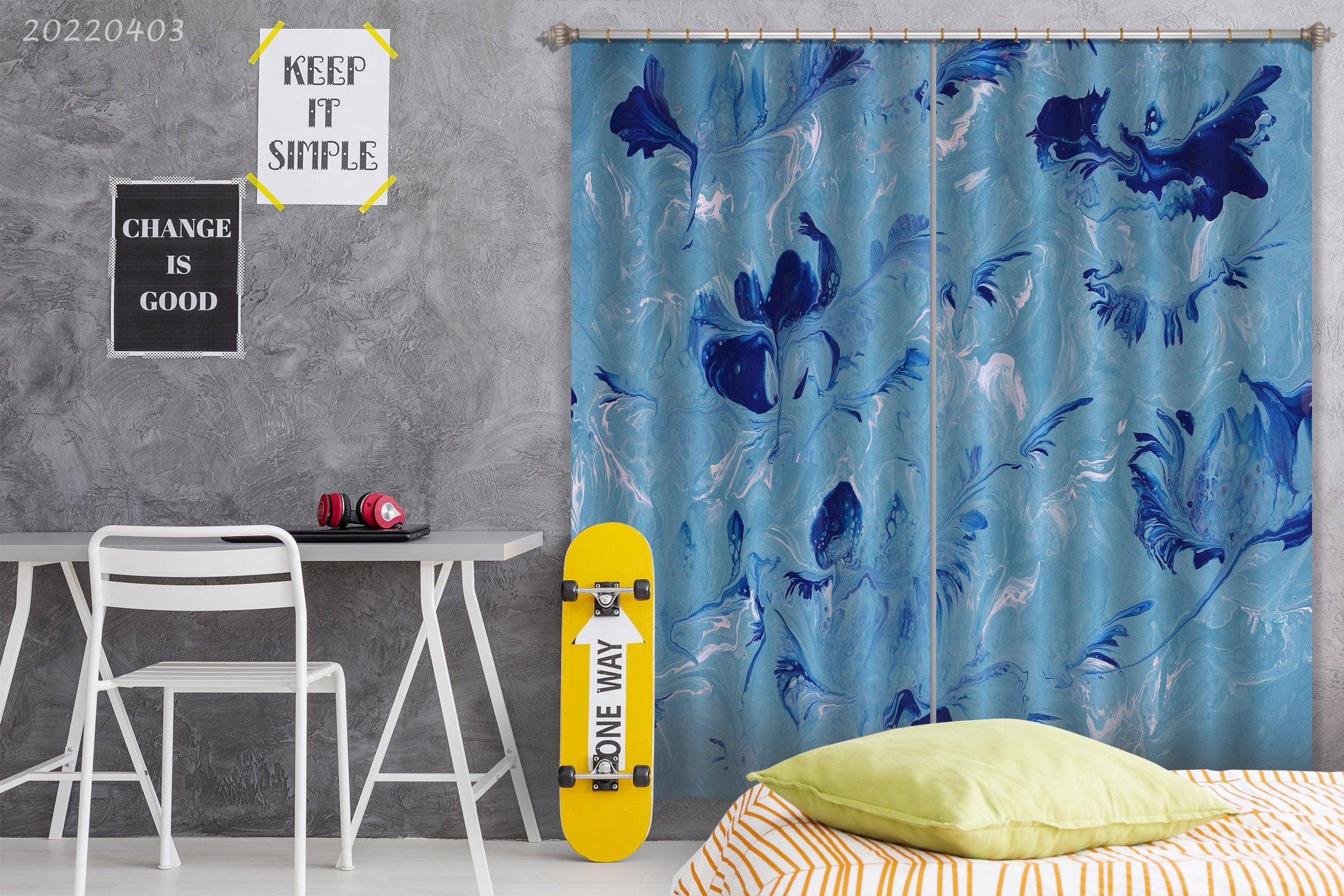 3D Abstract Blue Texture Pattern Curtains and Drapes GD 3198- Jess Art Decoration