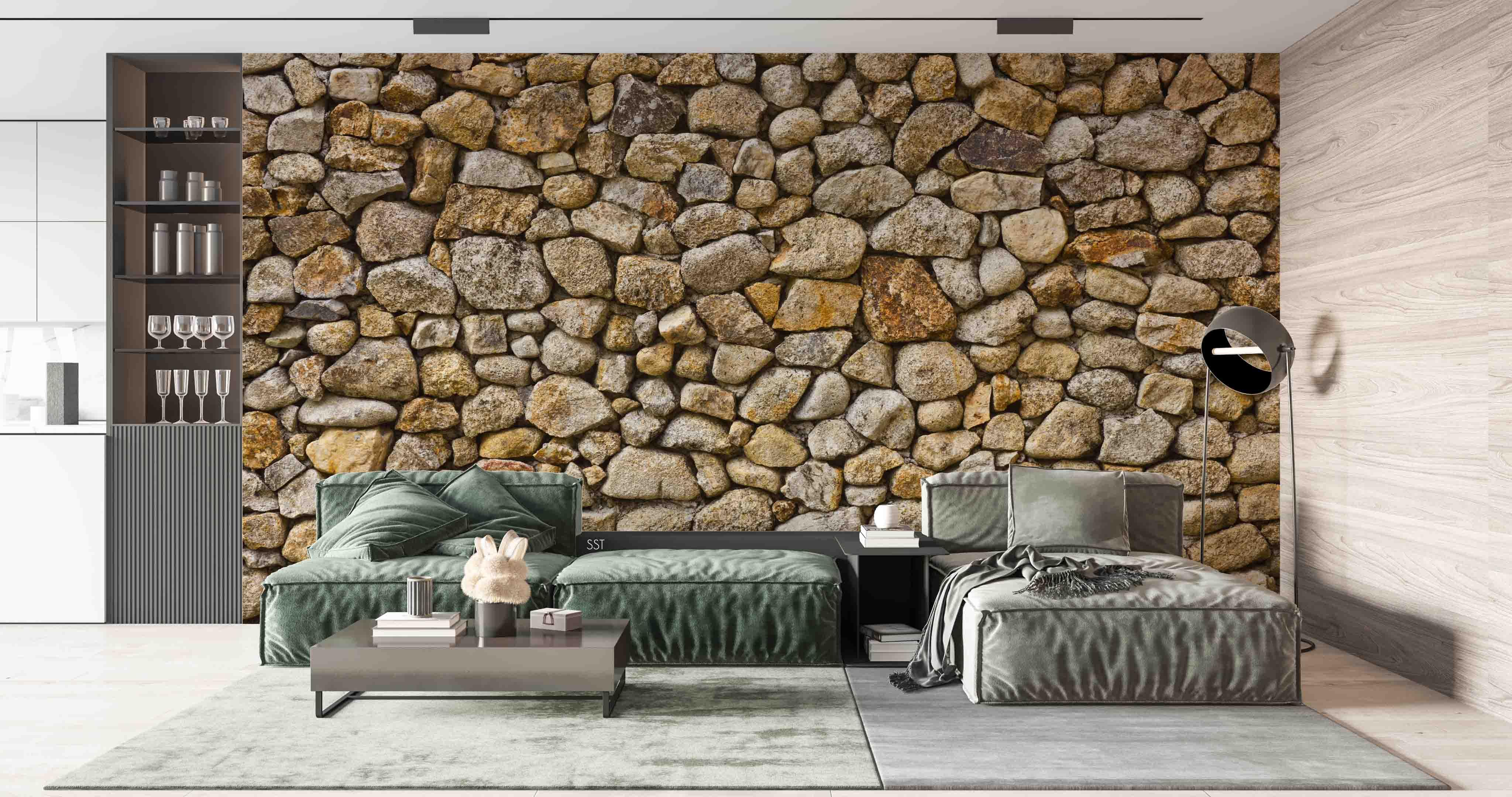3D Pebble Stone Wall rounded pebble stone texture wall mural wallpaper for dining room - view 4
