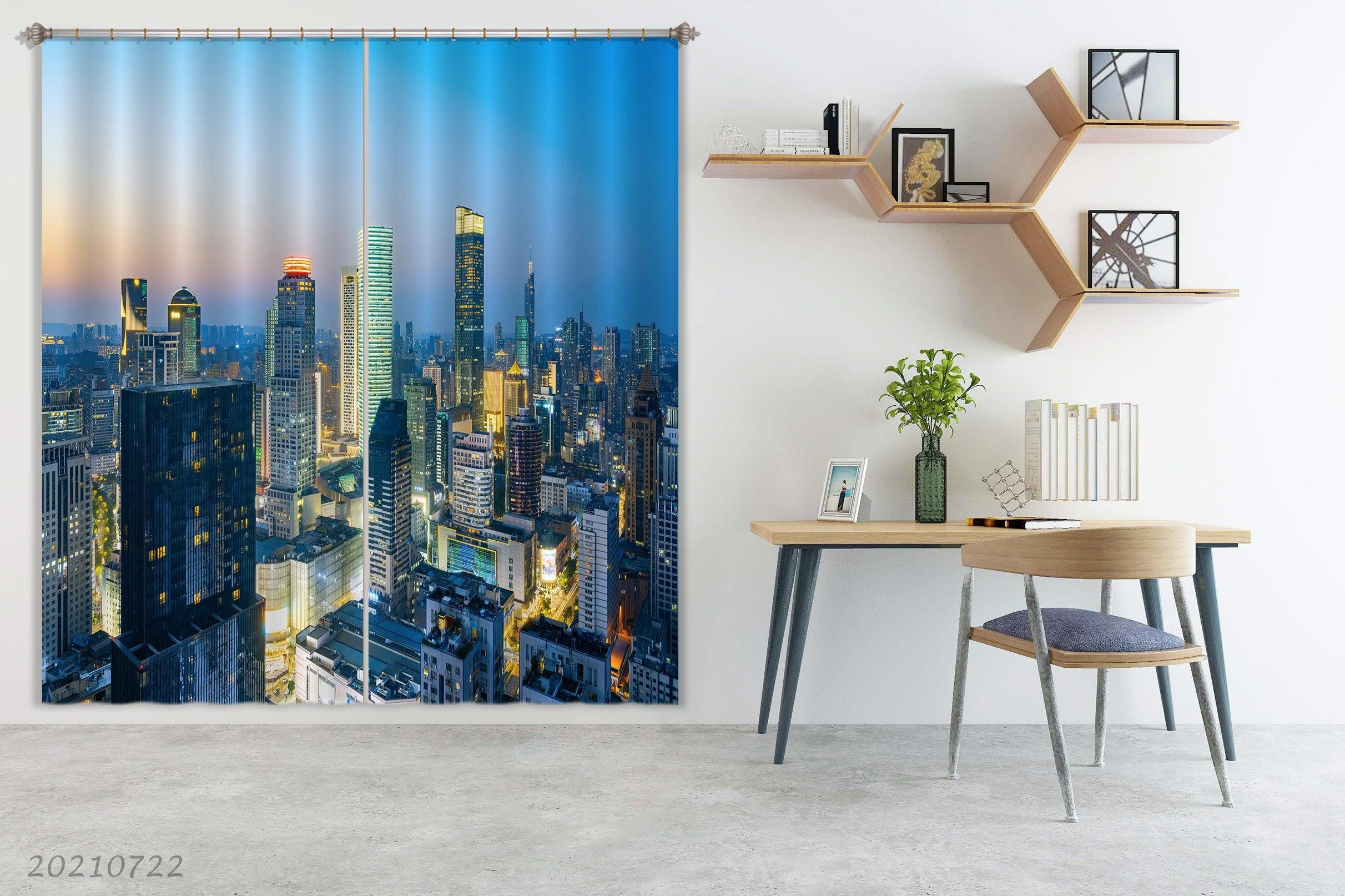3D Blue Sky City Building Curtains and Drapes LQH 404- Jess Art Decoration