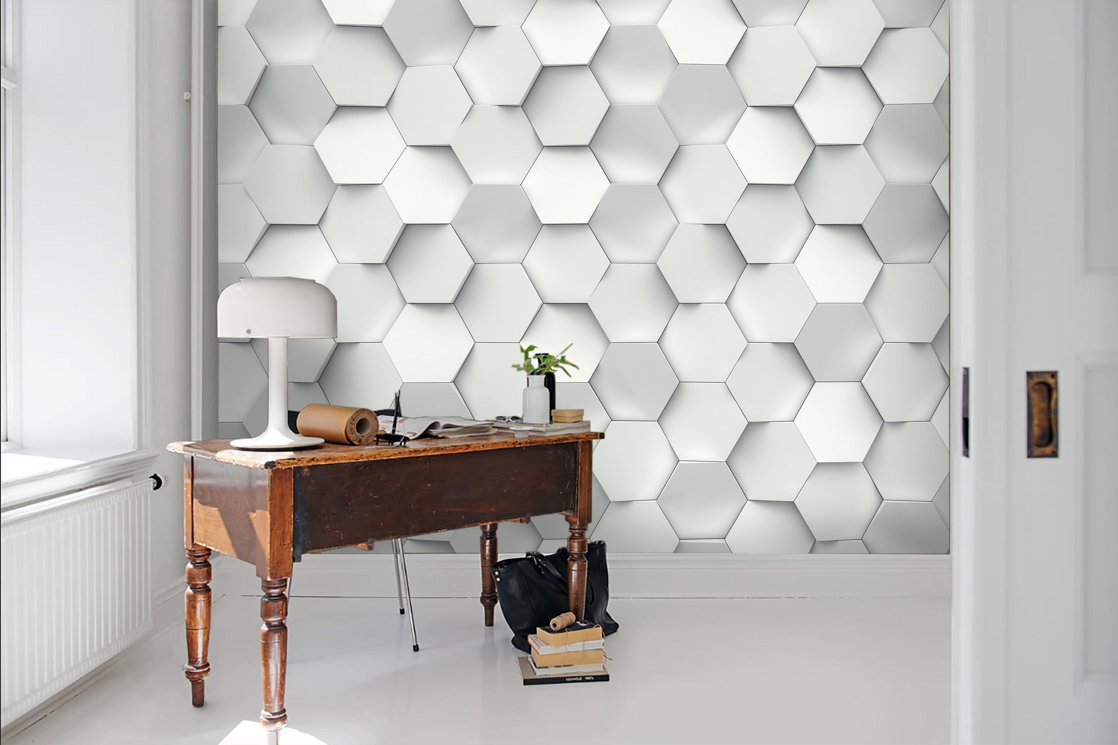 3D Hexagon White Pattern Combination  Wall Mural Wallpaper 57- Jess Art Decoration