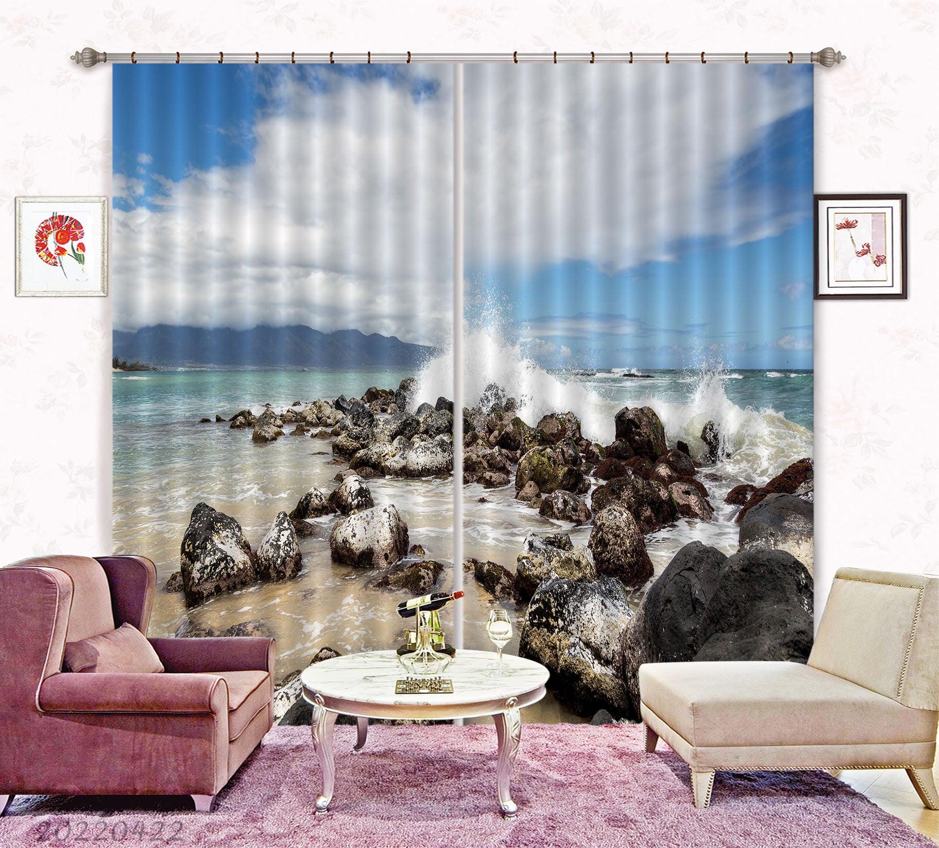 3D Landscape Ocean Wave Reef Horizon Cloud Curtains and Drapes GD 4287- Jess Art Decoration