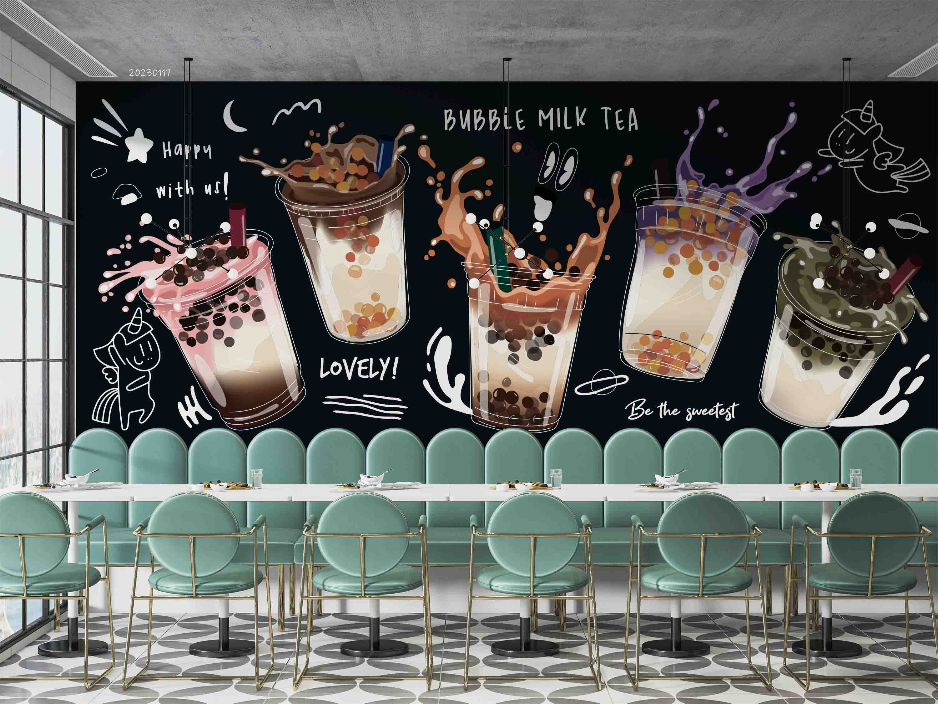 3D Graffiti Bubble Milk Tea Wall Mural Wallpaper GD 1609- Jess Art Decoration