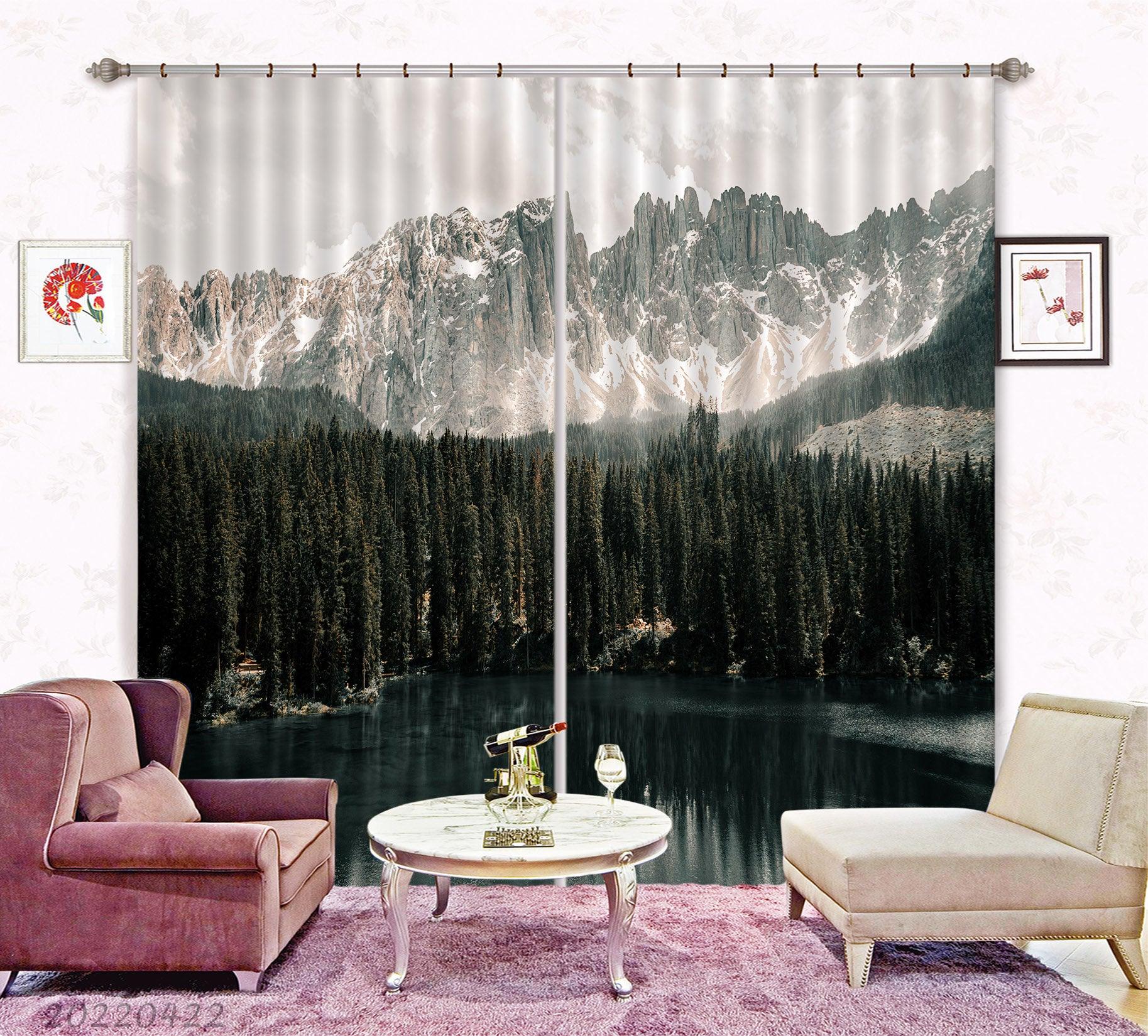 3D Landscape Peak Forest Tree Lake Curtains and Drapes GD 4259- Jess Art Decoration