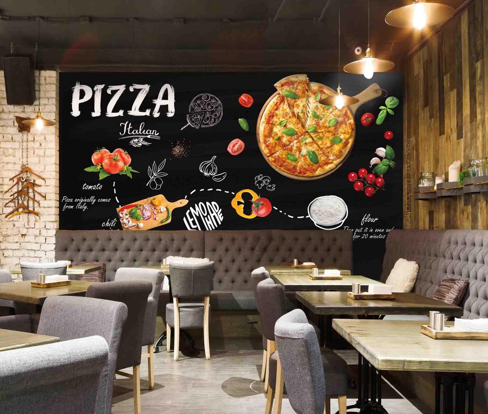3D Blackboard Pizza Wall Mural Wallpaper sww 84- Jess Art Decoration