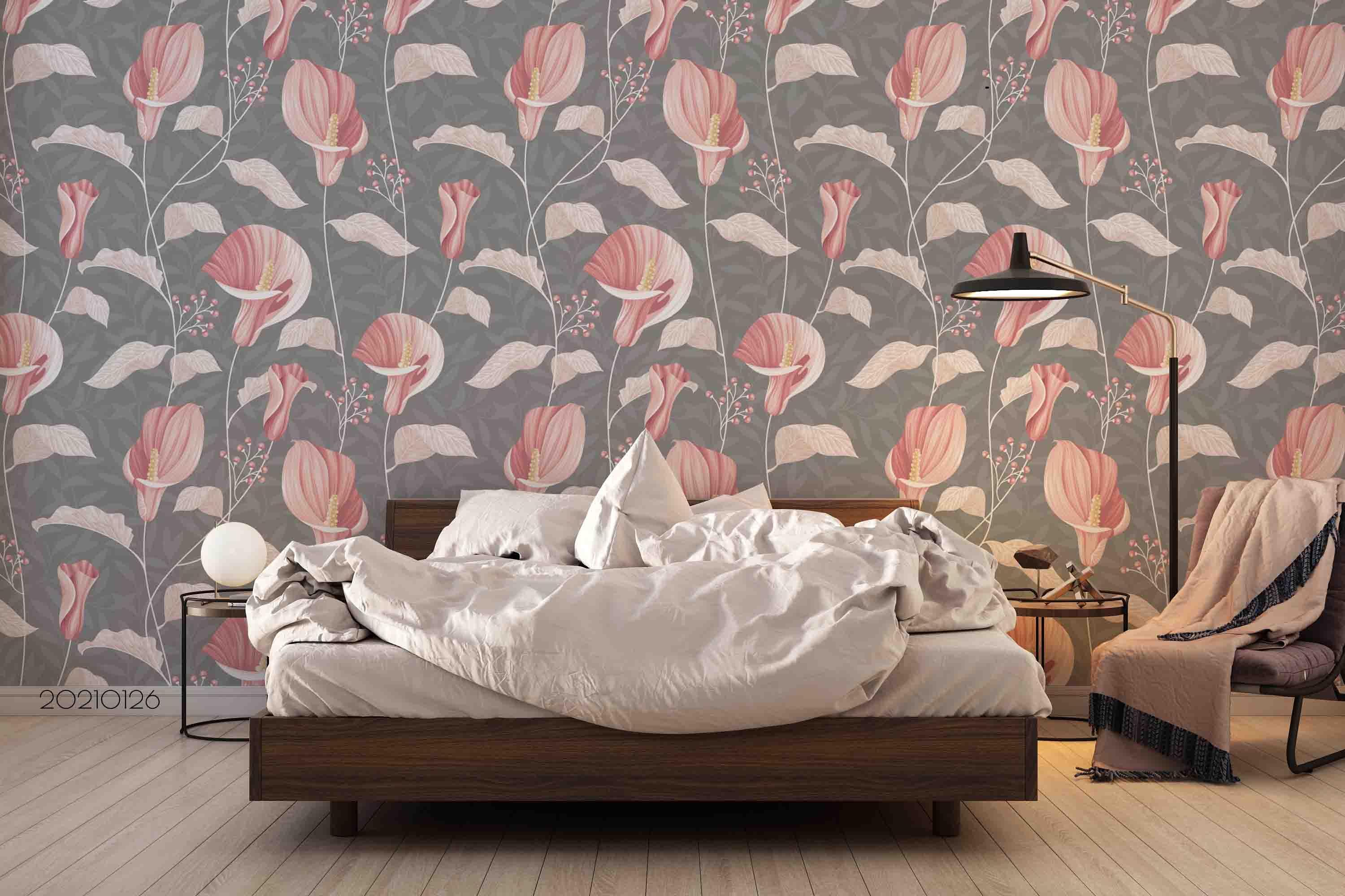 3D Hand Drawn Pink Calla Lily Wall Mural Wallpaper LQH 5- Jess Art Decoration